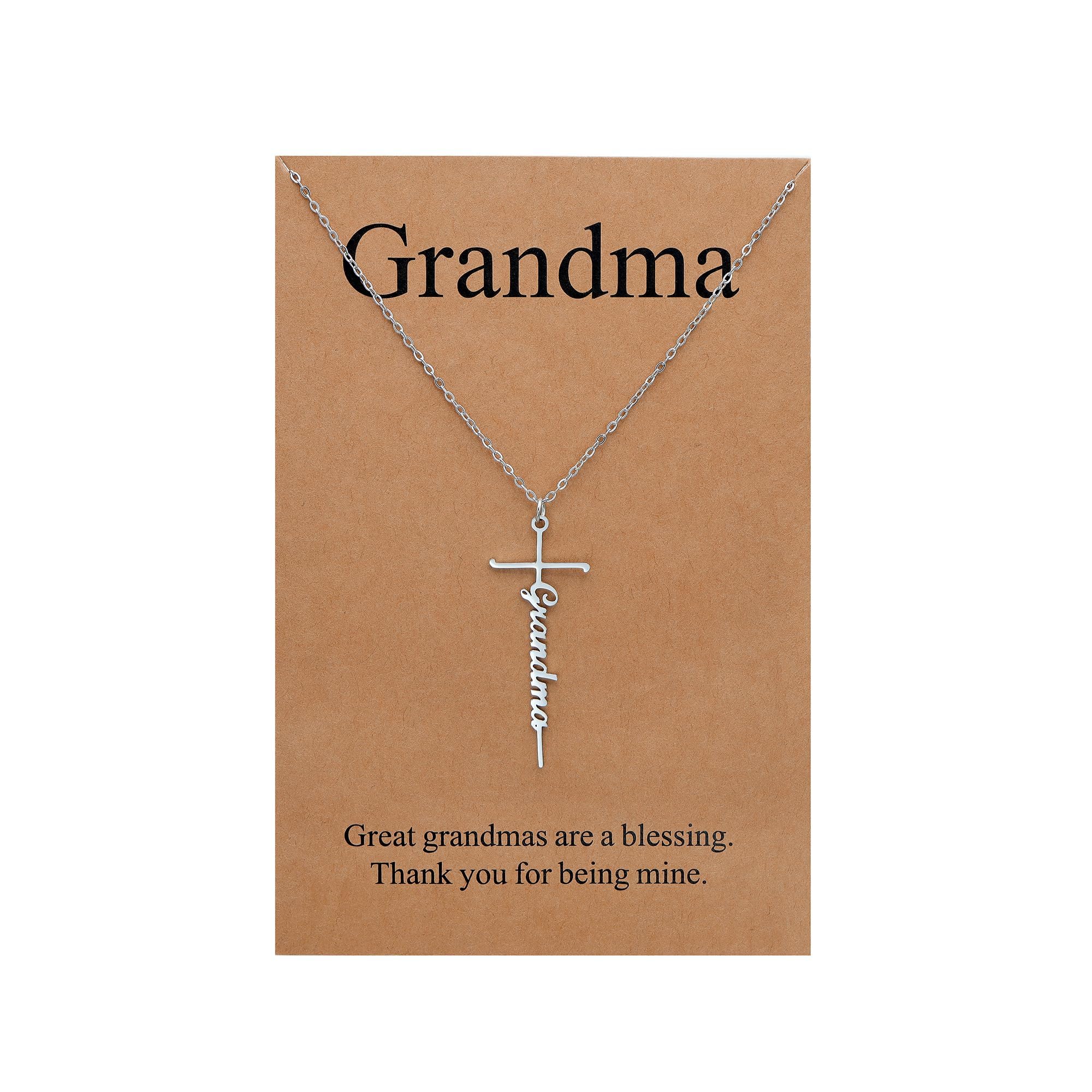 Lcherry Grandma Gifts for Women Grandma Cross Pendants Necklace Grandma Birthday Gifts Mother's Day Gifts for Women