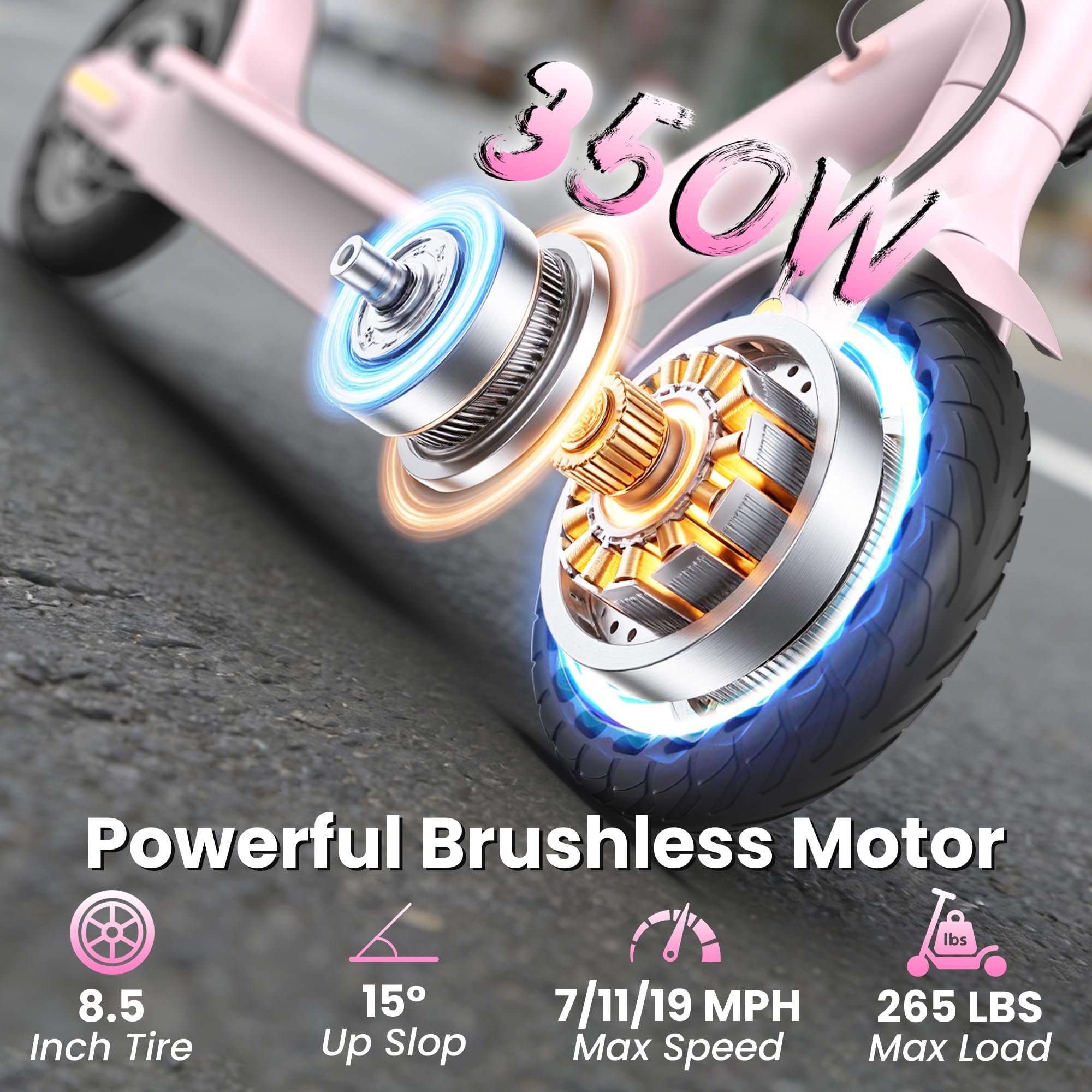 WERHY Foldable Electric Scooter, 350W Motor, Max 12Miles Long Range, 19 MPH Max Speed, 8.5" Solid Tire, Lightweight Foldable E-Scooter with Dual Braking, Digital Display, Cruise Control