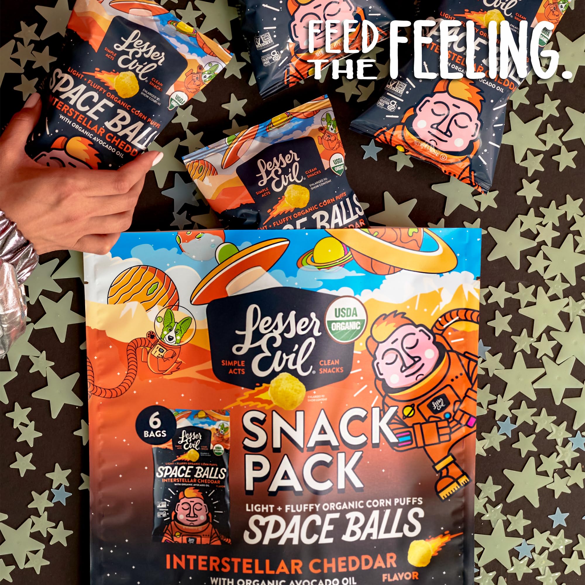 Insterstellar Cheddar Space Balls, Snack Pack, 6/0.6 oz