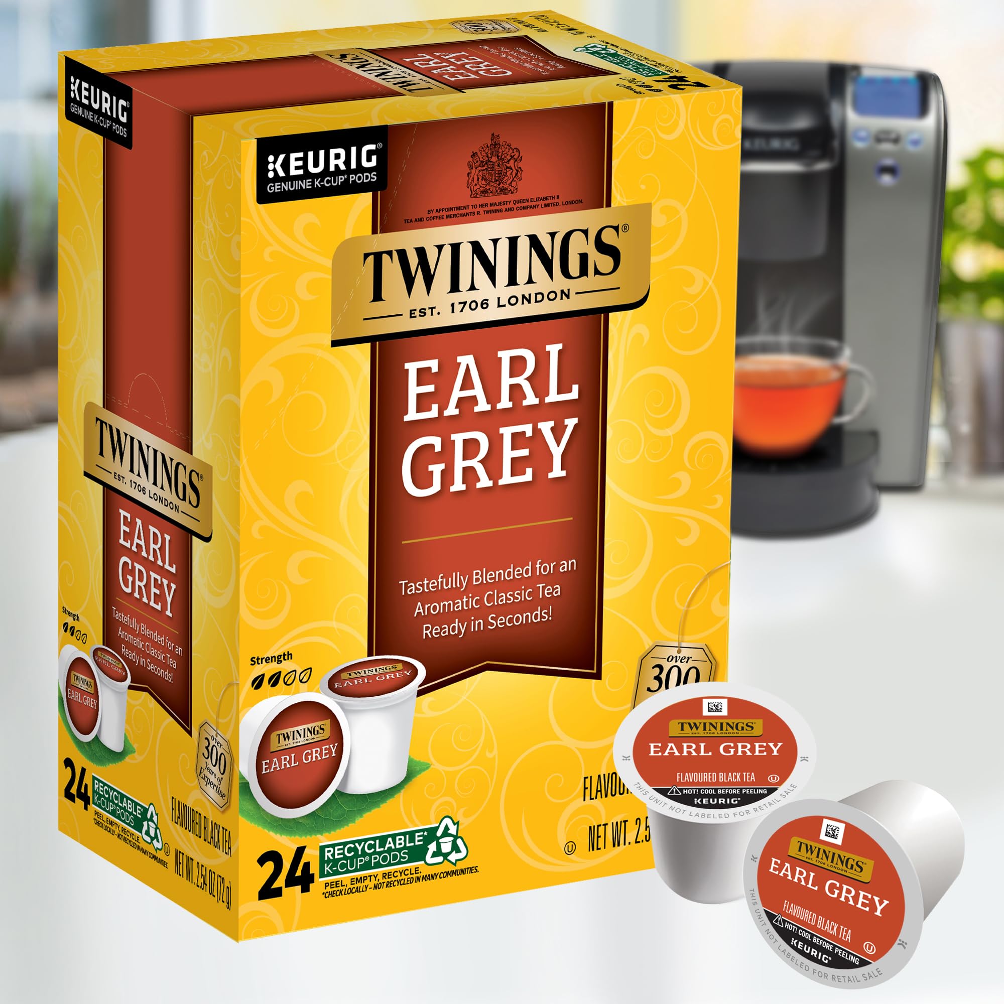 Twinings Earl Grey Black Tea K-Cup Pods for Keurig, 24 Count (Pack of 2), Flavoured with Citrus and Bergamot, Caffeinated, Enjoy Hot or Iced
