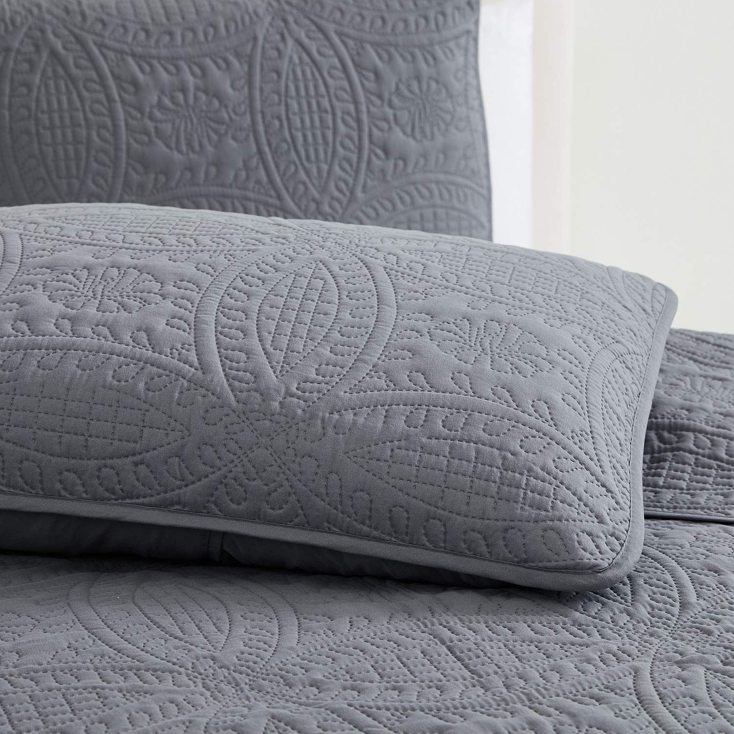 Mellanni Bedspread Coverlet Set + Pleated Bedskirt Bundle&Save - Bundle Includes: 3 Piece Quilt Set and 15-Inch Tailored Drop Pleated Dust Ruffle (King, Gray)