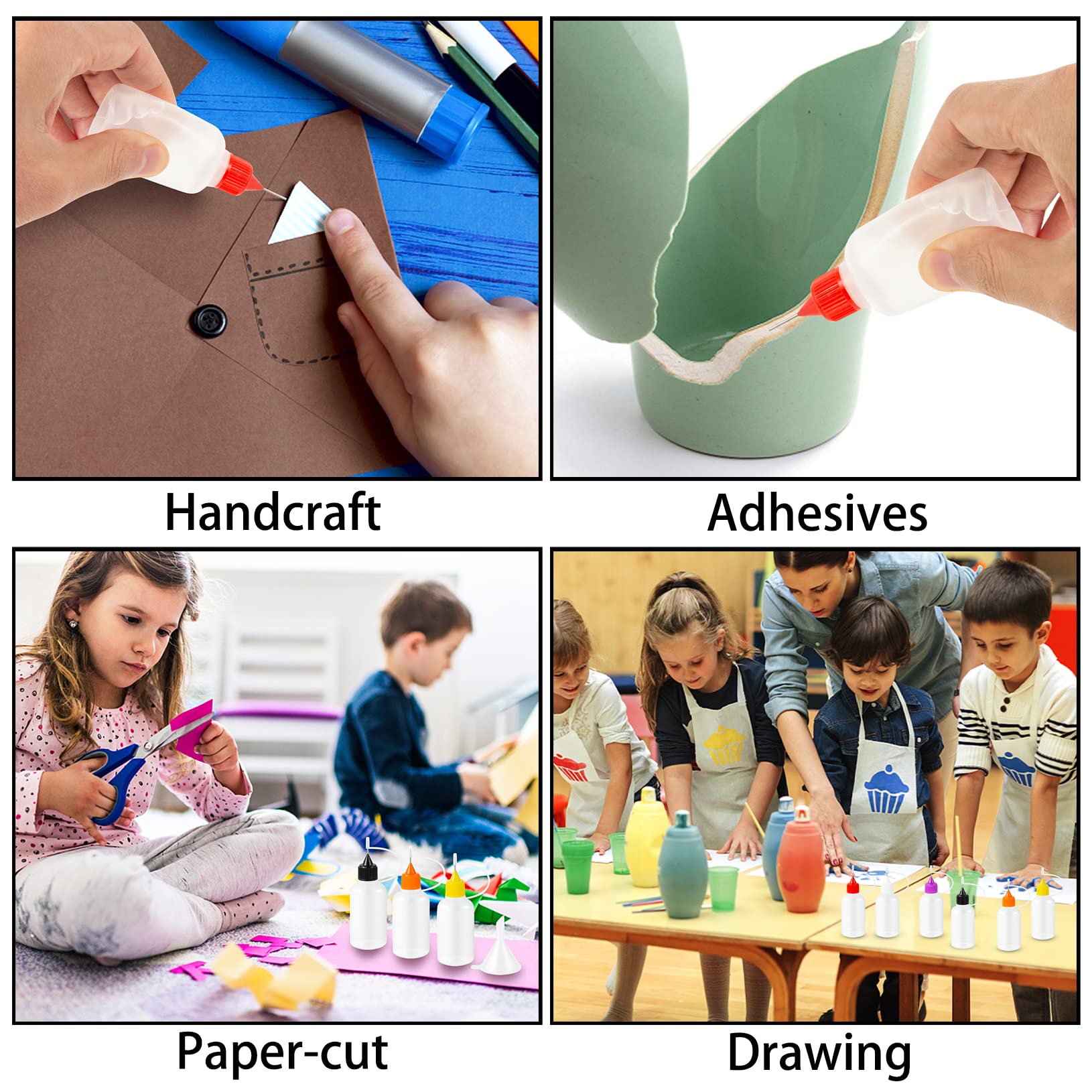 18PCS Precision Needle Tip Glue Applicator Bottles, 6 Color 30ML/1 OZ Fine Needle Tip Squeeze Bottle with Mini Funnel for DIY Paint Paper Quilling Craft Glue Ink Liquid Acrylic Painting, YEAJOIN