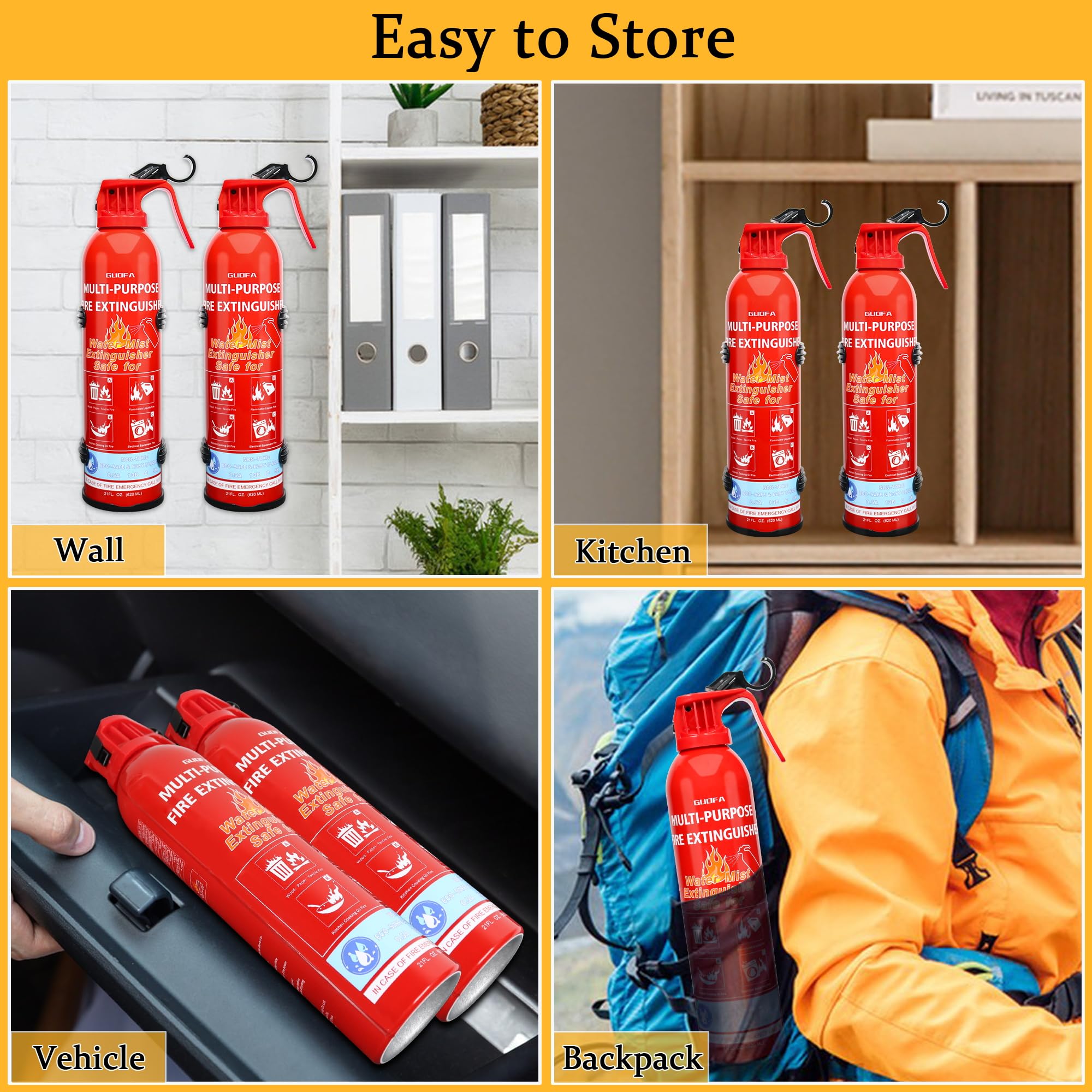 Fire Extinguisher for Home, 6 Pack Vehicle Fire Extinguishers with Mount, Portable Fire Extinguisher Effective on A, B, C, K Fires, Water-Based Extinguisher for Car Boat Office Truck Kitchen Garage