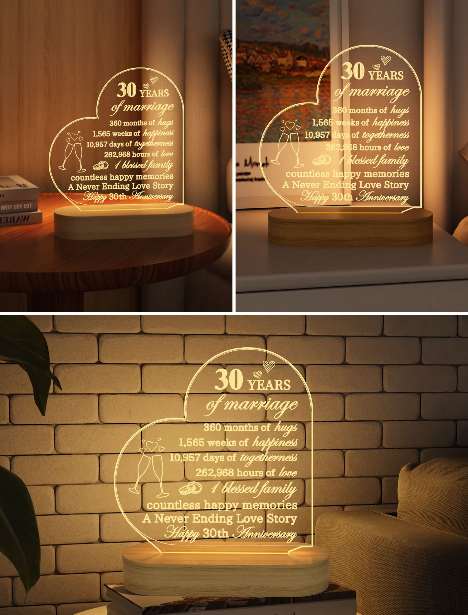 FULLOSUN Anniversary Wedding Gifts for Him/Her, I Love You Night Light 3D Illusion Lamp for Couple Wife Husband Romantic Valentines Wedding Day Present (30th)