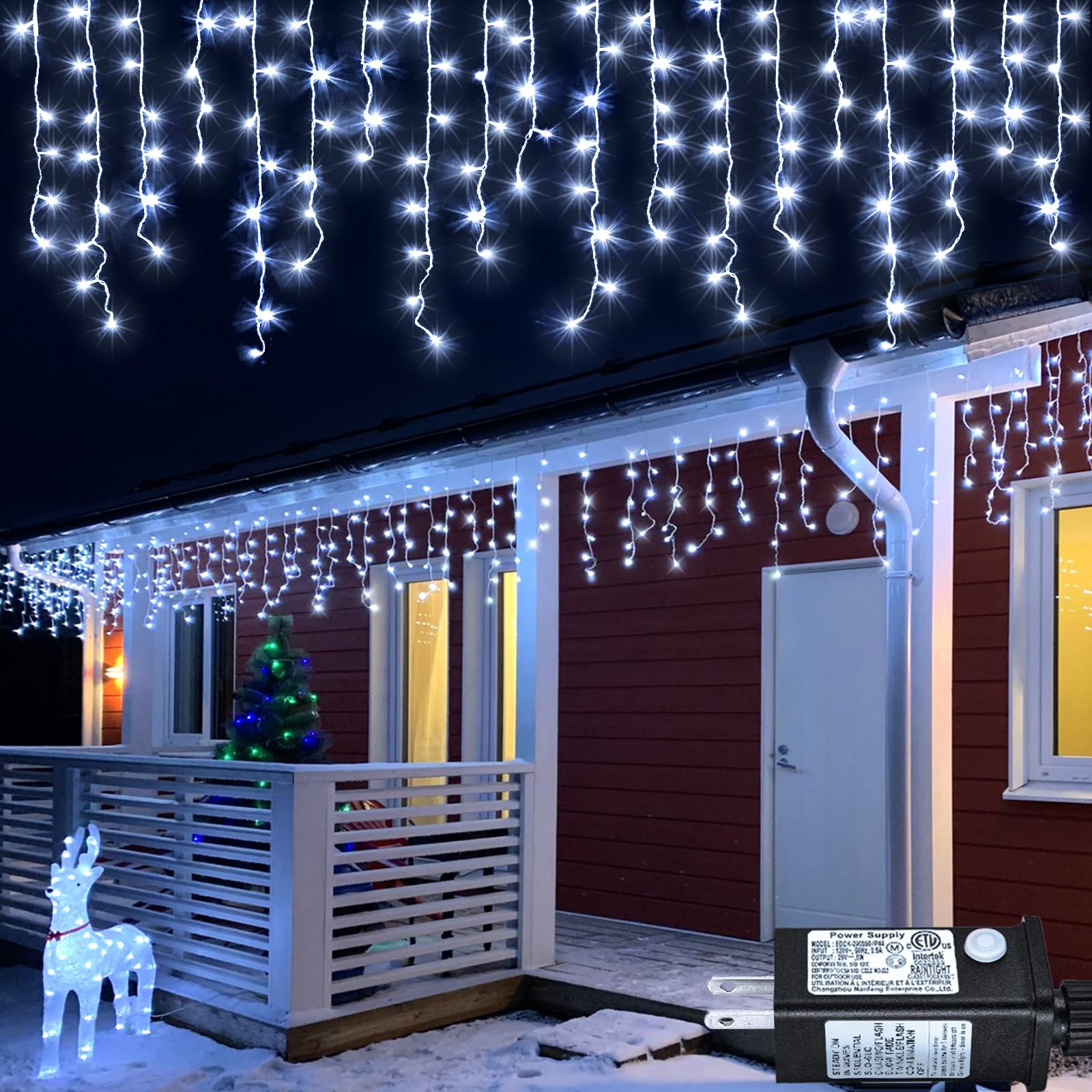 White Christmas Lights Outdoor - 33ft 400 LED Icicle Lights for Outside House, Twinkle Tree Lights Plug in 8 Modes Timer Waterproof for Patio Window Holiday Wedding Party Pathway Indoor Decorations