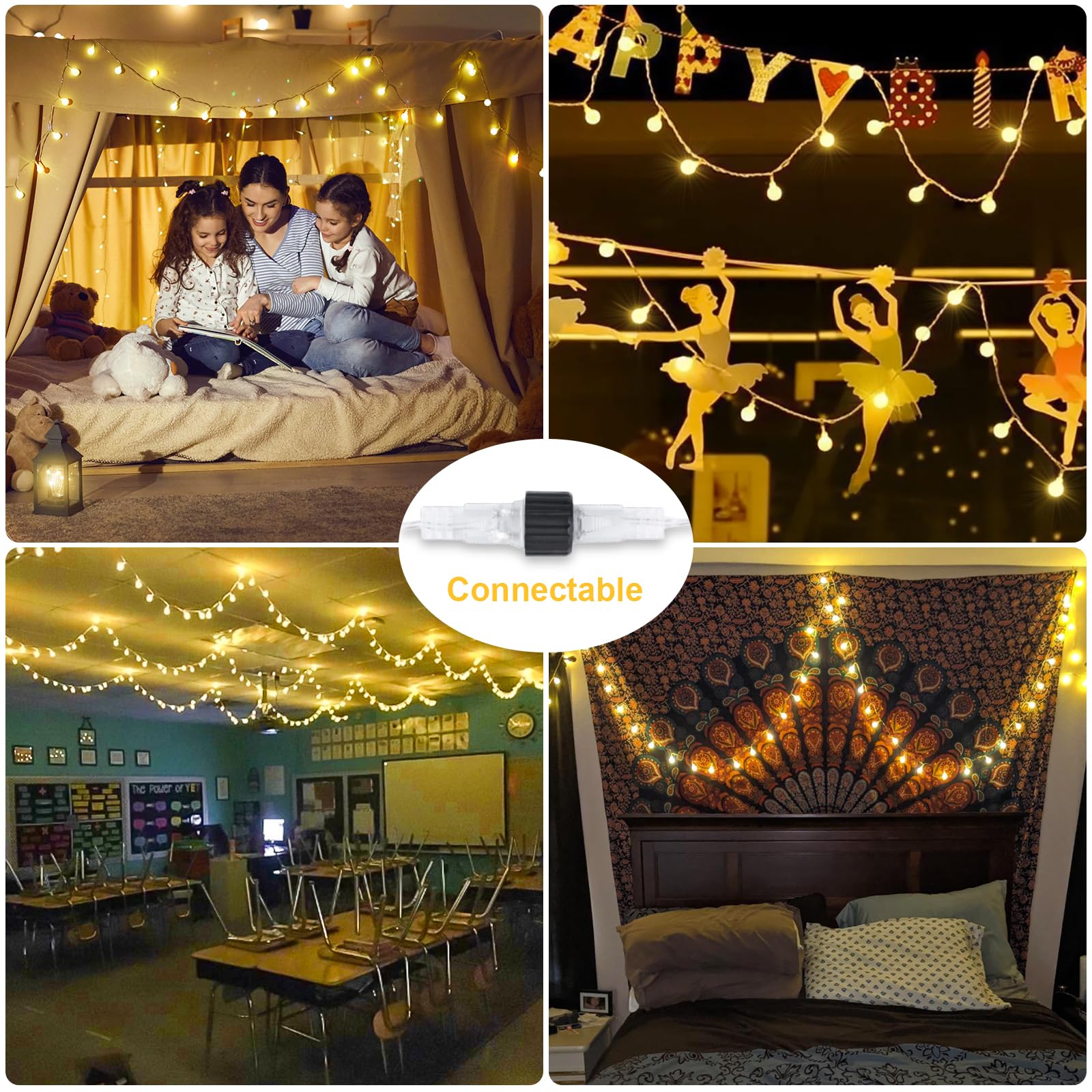 JMEXSUSS 100 LED Connectable Globe String Lights Indoor Bedroom, 33ft Warm White Christmas Lights with Remote Plug in, 8Mode Hanging Fairy Lights Outdoor Waterproof for Room Dorm Christmas Decorations