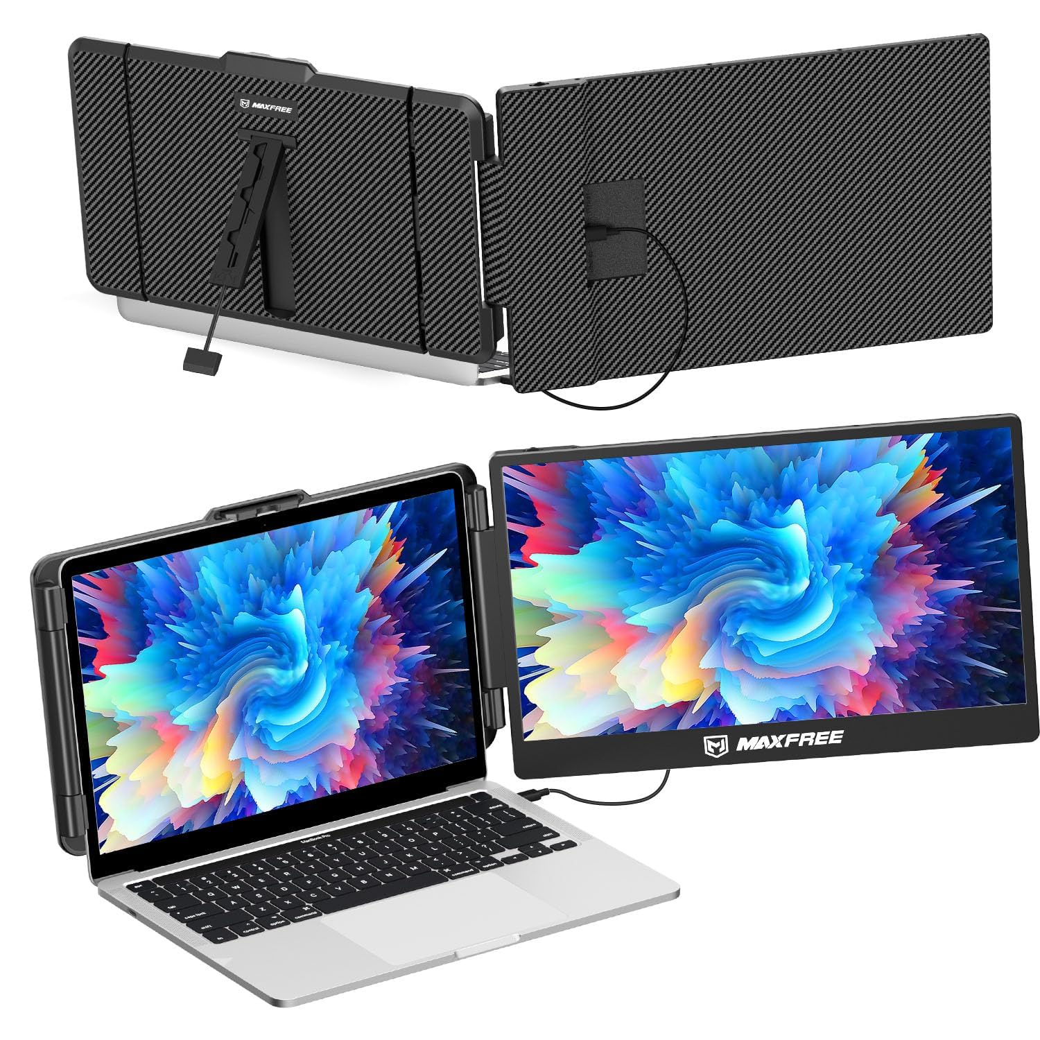 Maxfree S1 Laptop Screen Extender - 14'' Laptop Monitor Extender Dual Screen Plug & Play, 1080P FHD Portable Monitor for 13-17'' Laptops, Compatible with macOS/Windows/Dex/Android/Switch/PS5