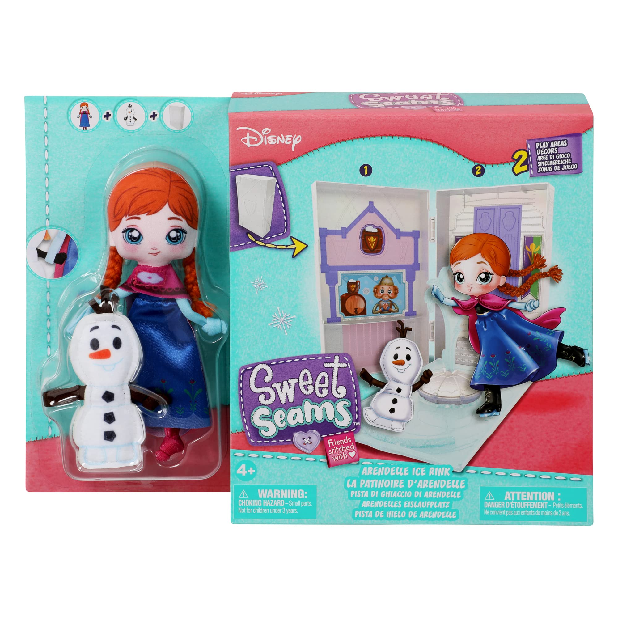 SWEET SEAMS Disney 6" Soft Rag Doll Deluxe Pack – 2pc Toy Dolls |Anna and Olaf's Castle Ice Rink Playset