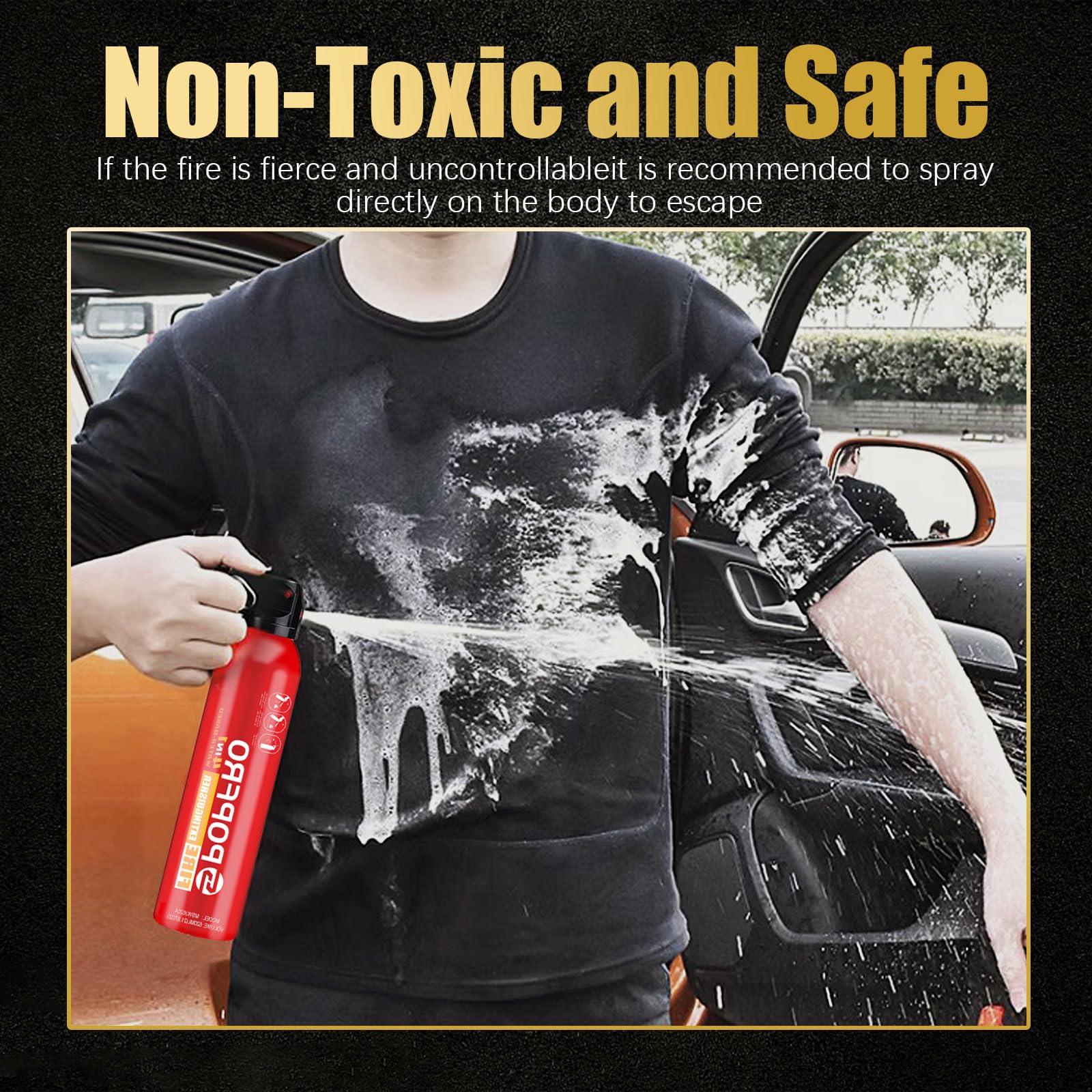 POPFRO Portable Fire Extinguisher | 4-in-1 Small Fire Extinguisher for Home, Garage, Kitchen, Car | For Electric, Textile and Grease Fires | Non-Toxic, Easy Clean | Wall Mount Incl (2PK)