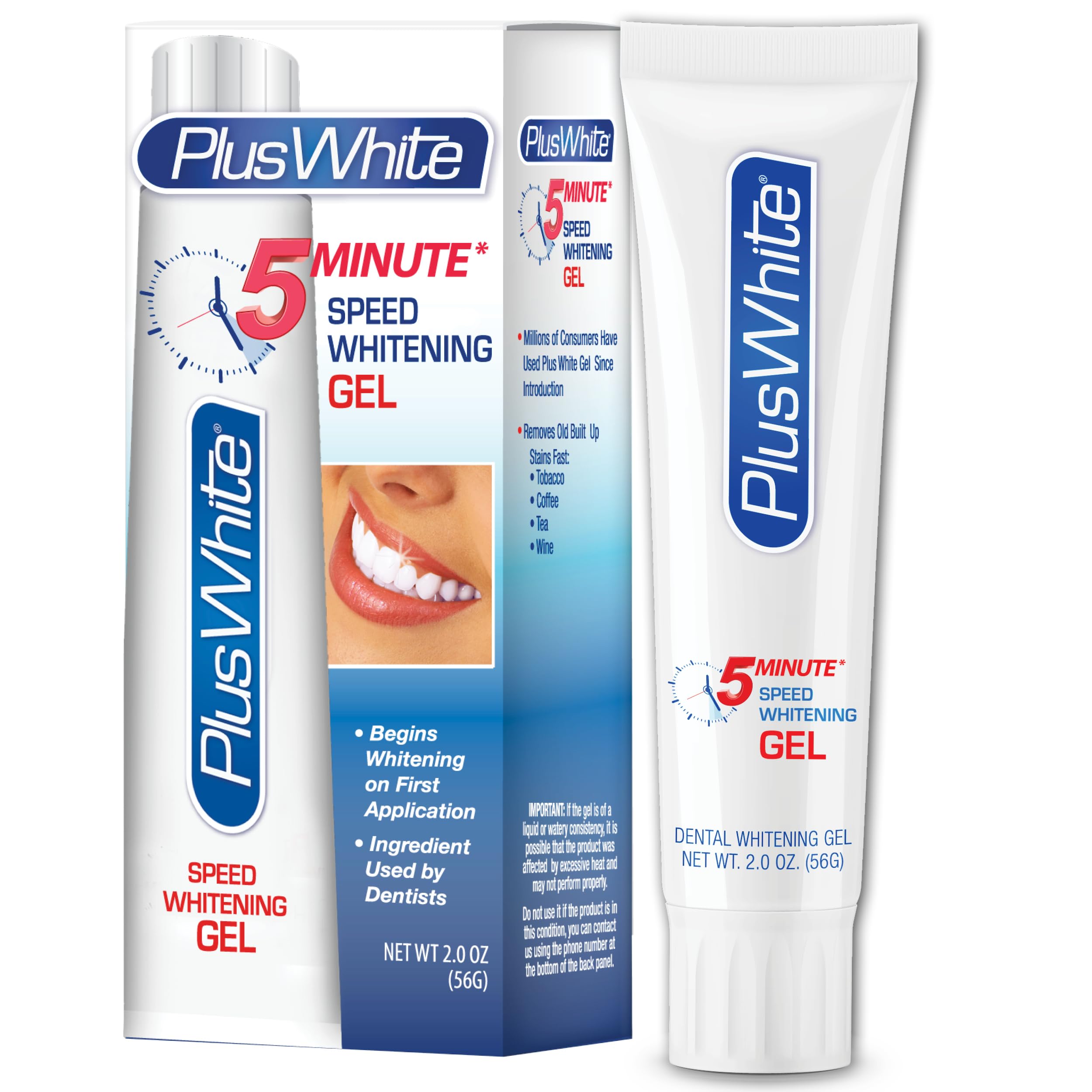 Plus White Speed Whitening Gel - 5 Minute Results - Professional at Home Teeth Whitening w/Dentist Approved Ingredient & Tooth Stain Remover (2 oz)