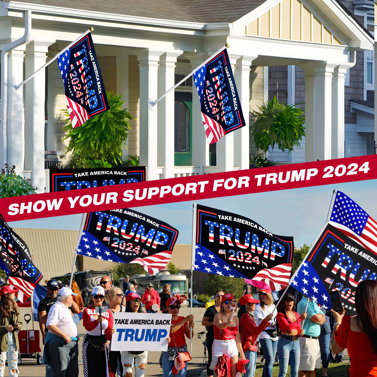 Trump 2024 Flag 3x5 FT President Trump Flag Take America Back Banner Indoor Outdoor Double Sided 3 Ply With Vivid Patriotic Colors Design UV & Fade Resistant 2 Brass Grommets