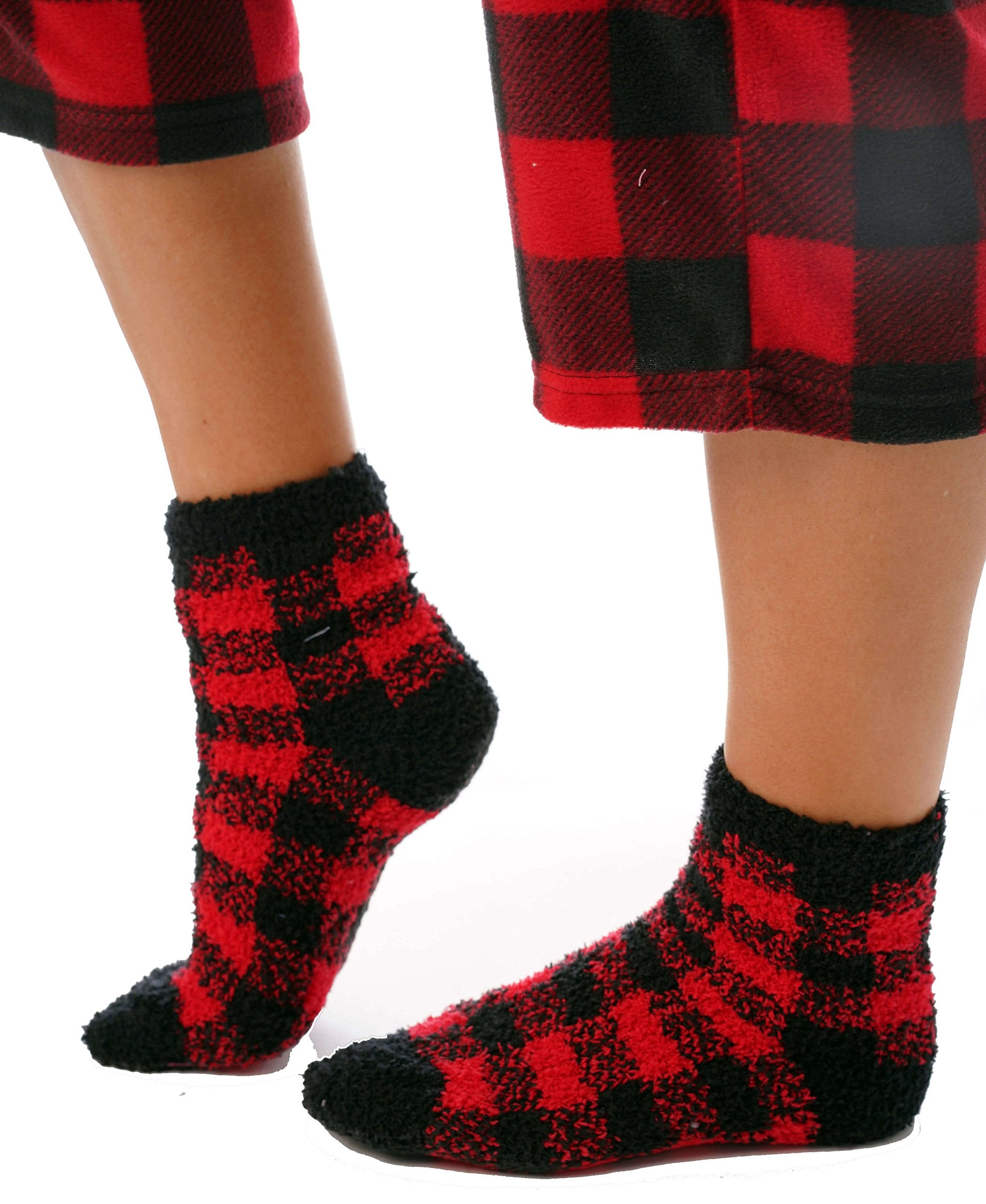 #followme Printed Microfleece Button Front PJ Pant Set with Socks 6370-10195-2X, Red Black - Buffalo Plaid