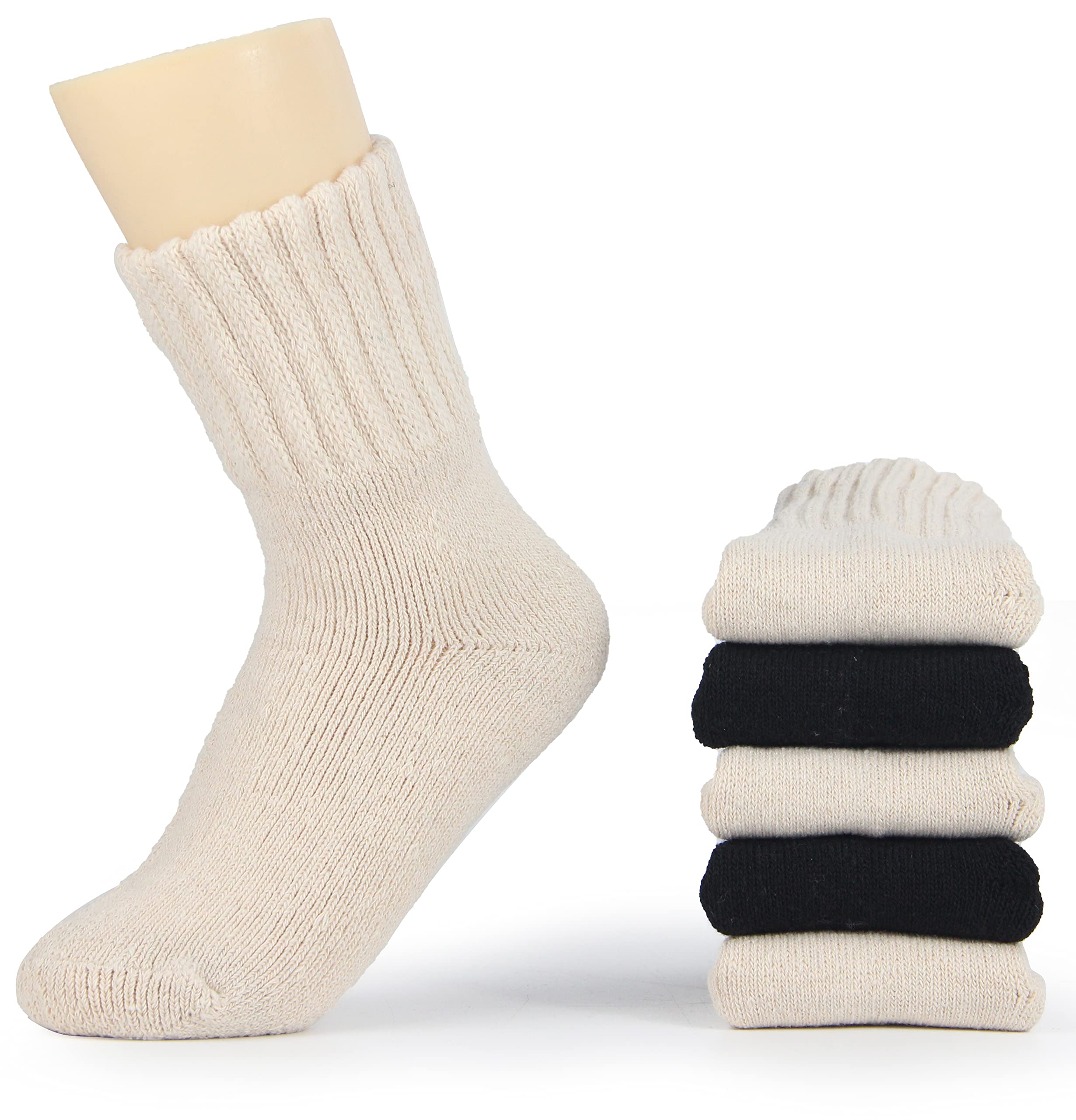 BomKinta Women Winter Solid Boots Socks Thick Warm Wool Socks Cozy Crew Socks Christmas Gift, Cream Cream Black, Medium