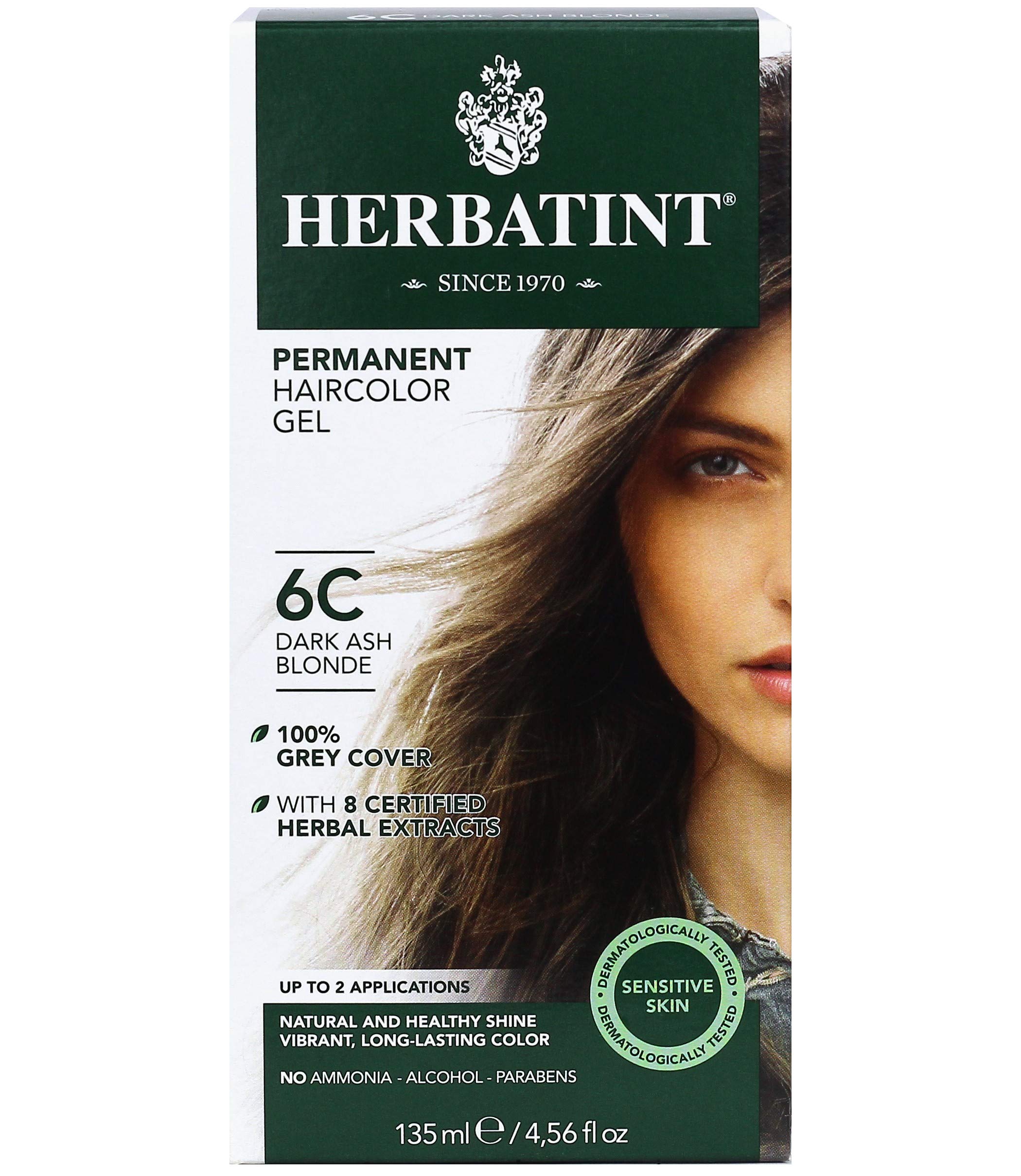 Herbatint Permanent Haircolor Gel, 6C Dark Ash Blonde, Alcohol Free, Vegan, 100% Grey Coverage - 4.56 oz