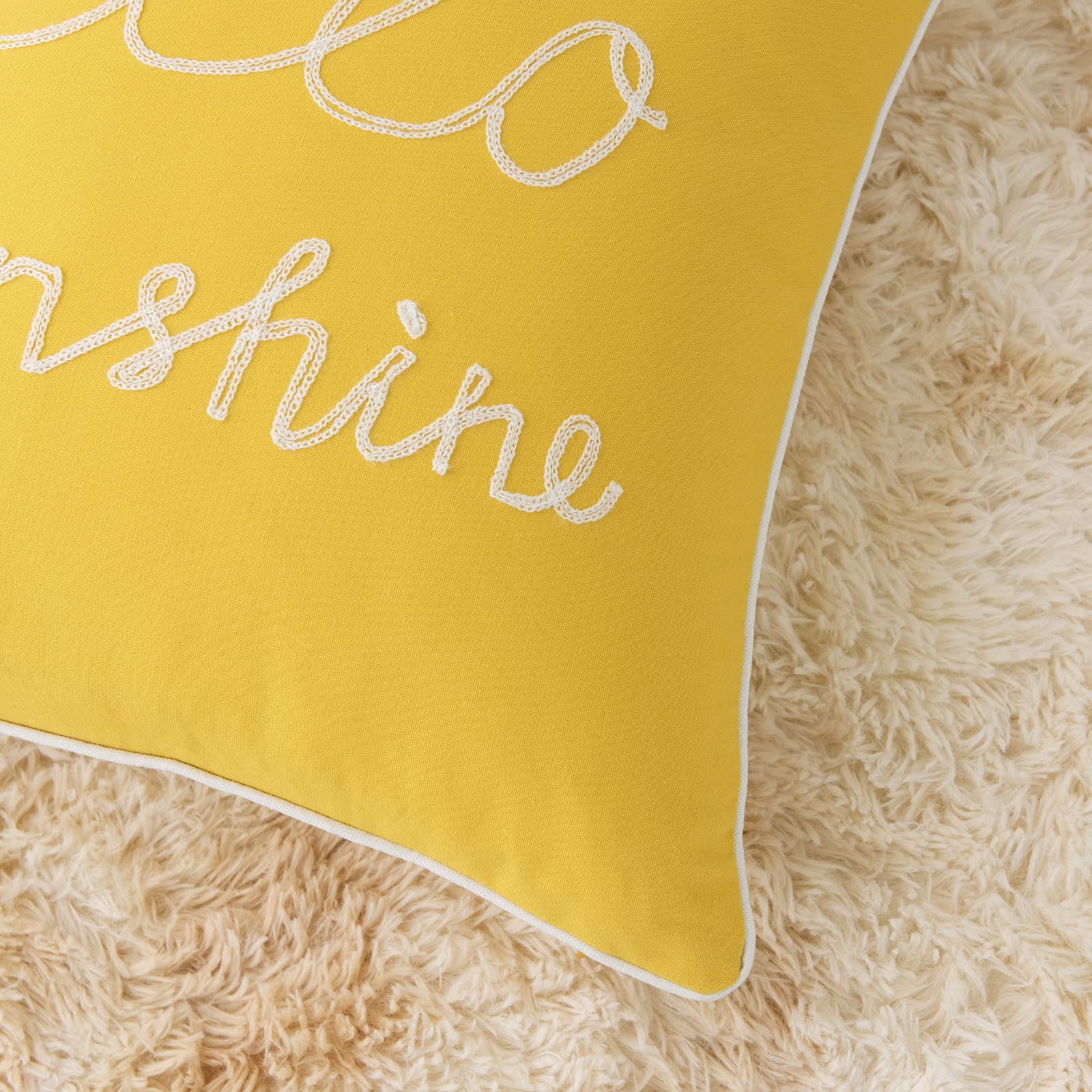 YIcabinet Set of 2 Soft Soild Decorative Square Throw Pillow Covers Yellow Hello Sunshine Pillow for Sofa Bedroom Car 20x20 Inch