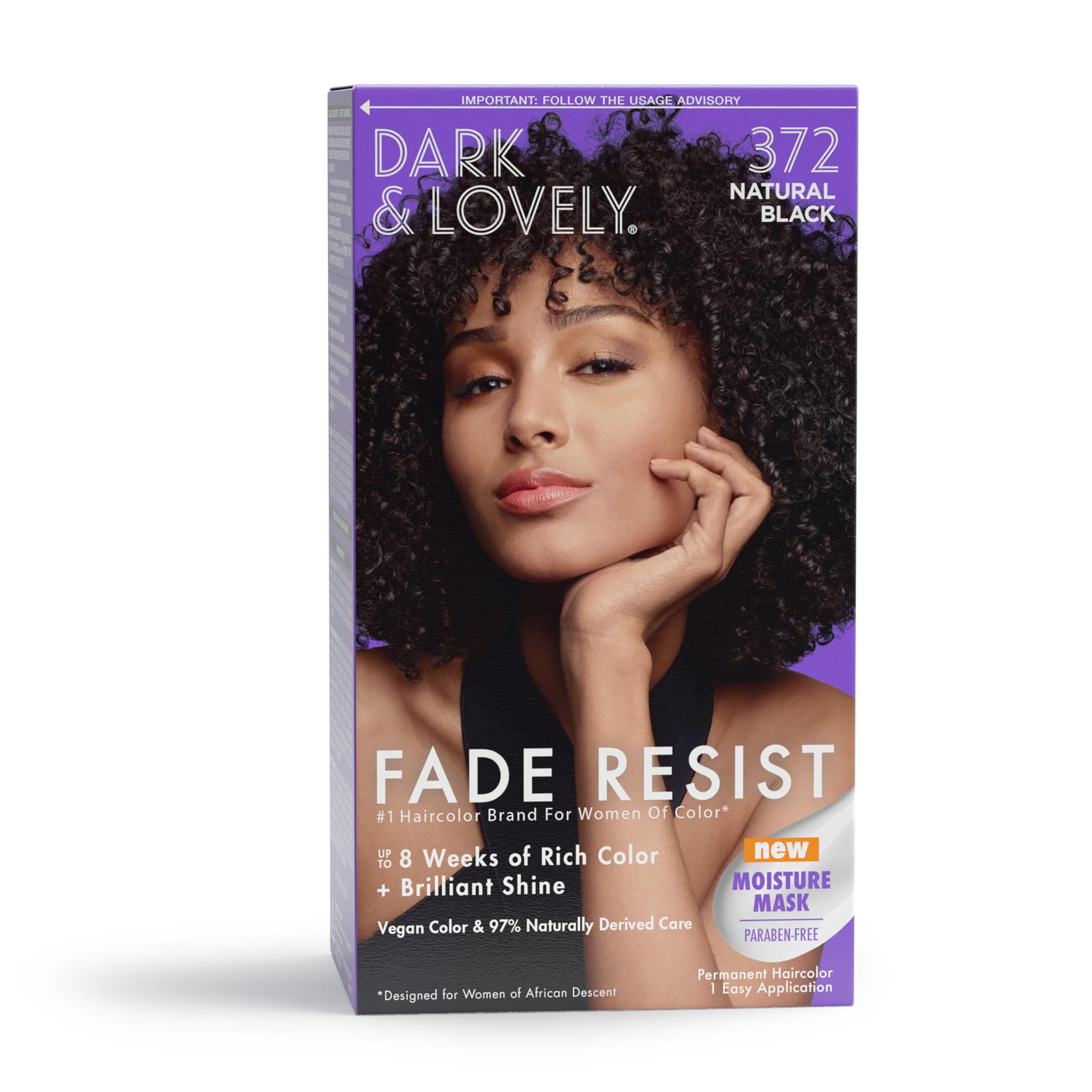 SoftSheen-Carson Dark and Lovely Fade Resist Rich Conditioning Hair Color, Permanent Hair Color, Up To 100 percent Gray Coverage, Brilliant Shine with Argan Oil and Vitamin E, Natural Black