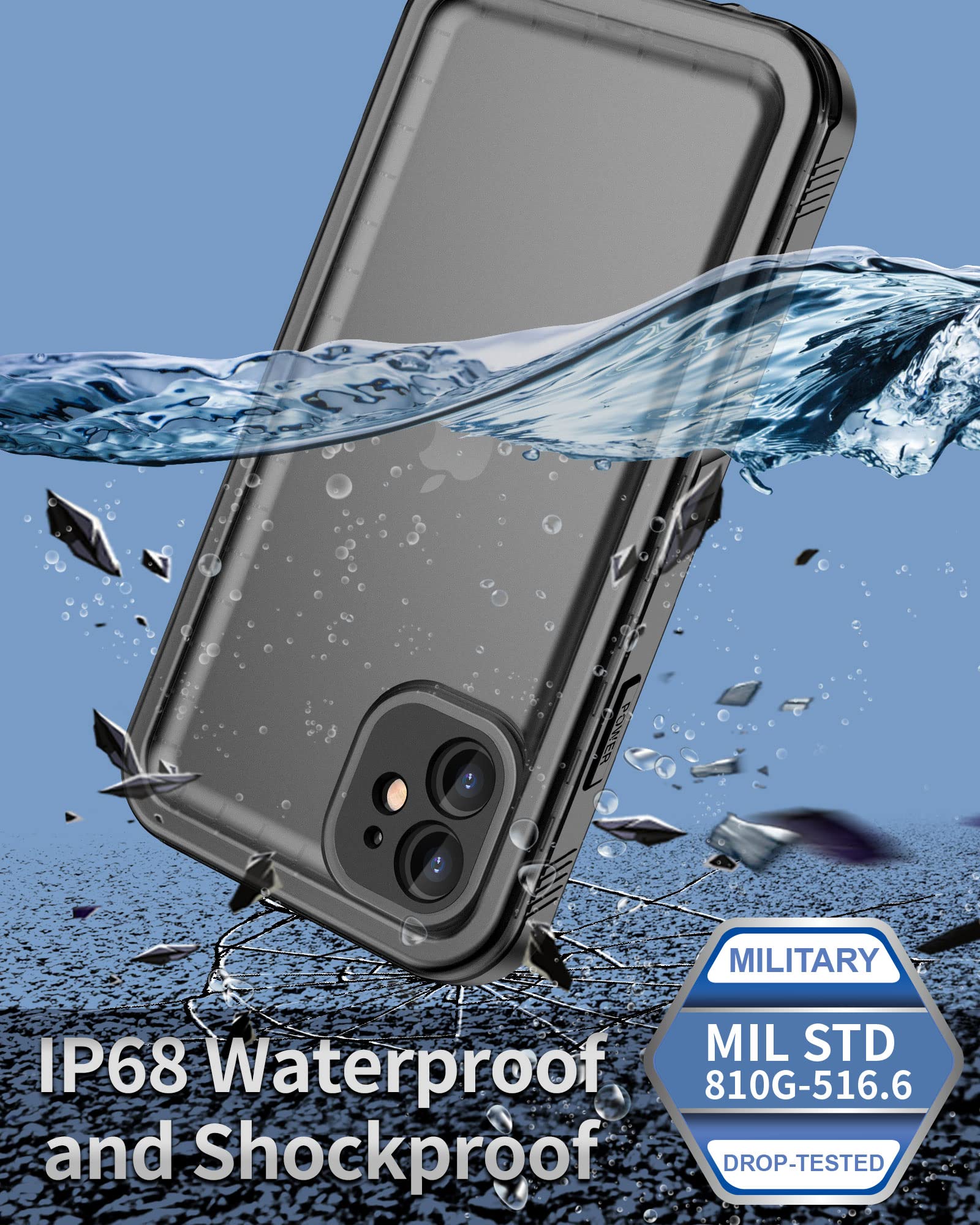 SPORTLINK for iPhone 11 Waterproof Case - Built-in Shockproof Dustproof Screen Protector - IP68 Underwater Military Dropproof Full Body Protection Cover for iPhone 11 6.1 inch (Black)