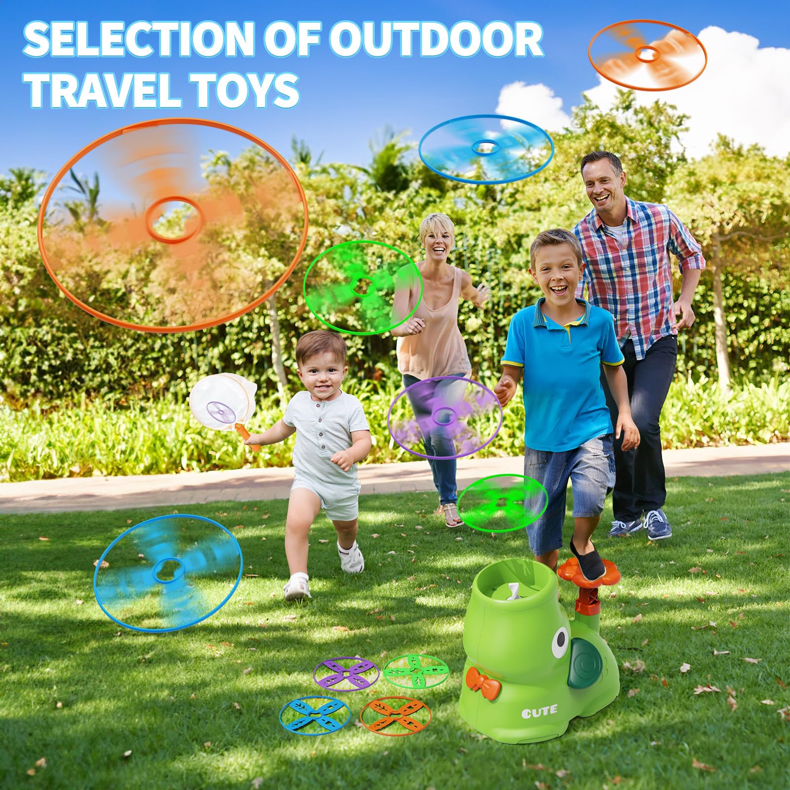 CPSYUB Outdoor Stomp Flying Disc Launcher Toys for Kids Ages 3 4 5 6 7 8 9 10, Elephant Butterfly Catching Game, Outside Yard Activities Chasing Toy, Outdoor Birthday for 3-8 Year Old Boys Girls