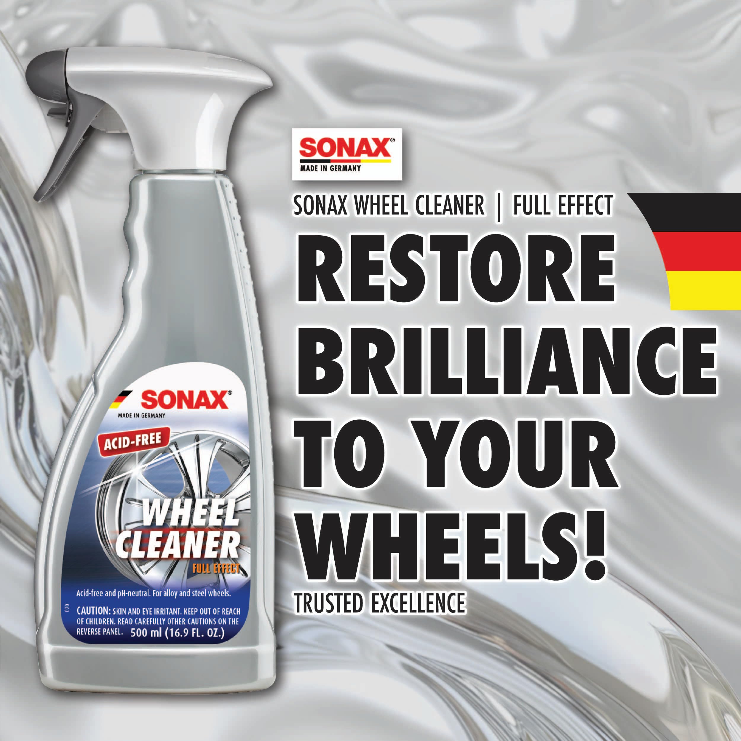 Sonax (230200-755) Wheel Cleaner Full Effect - 16.9 fl Oz (Package may vary), Fluorescent Yellow