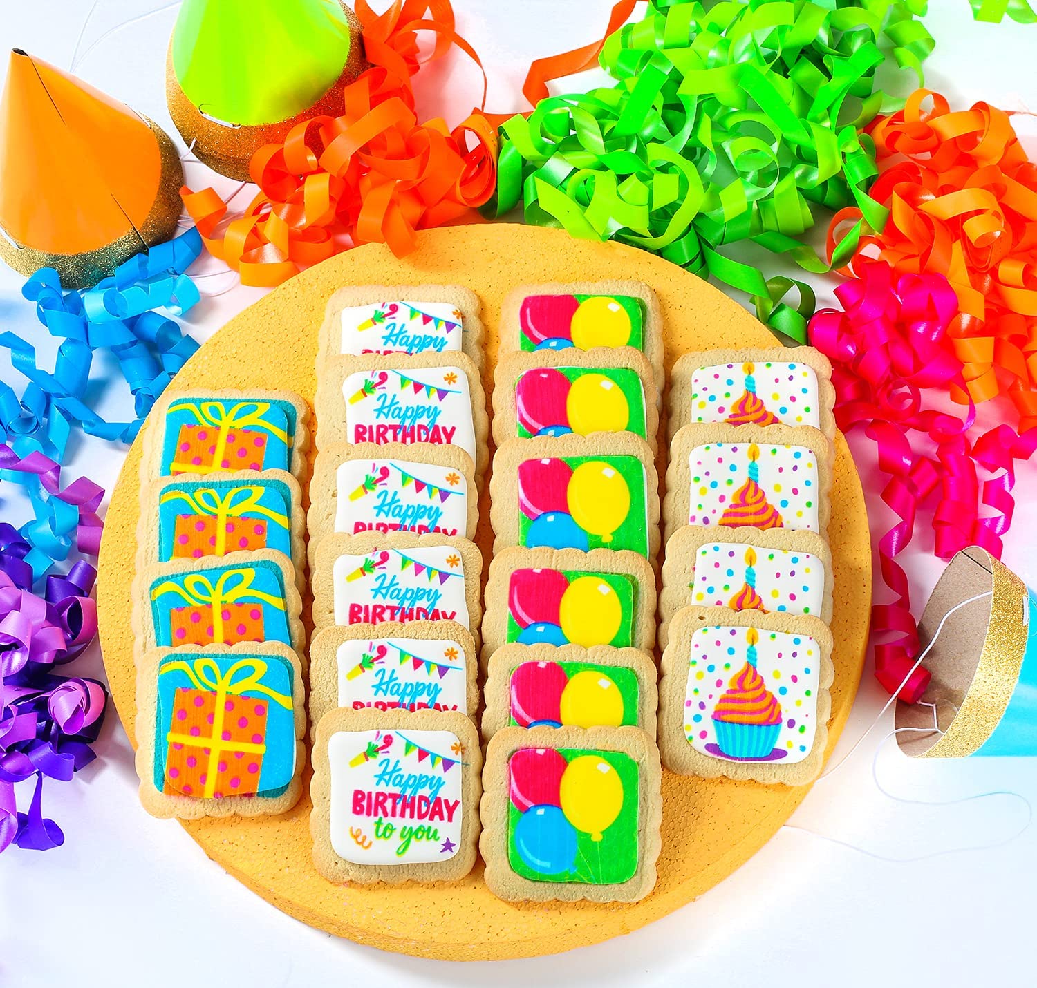 Happy Birthday Cookies 4 PACK Gift Basket for Kids Men Women | Decorated Sugar Cookie Gift Box | Individually Wrapped Party Favors Nut Free (Birthday, Standard Box)