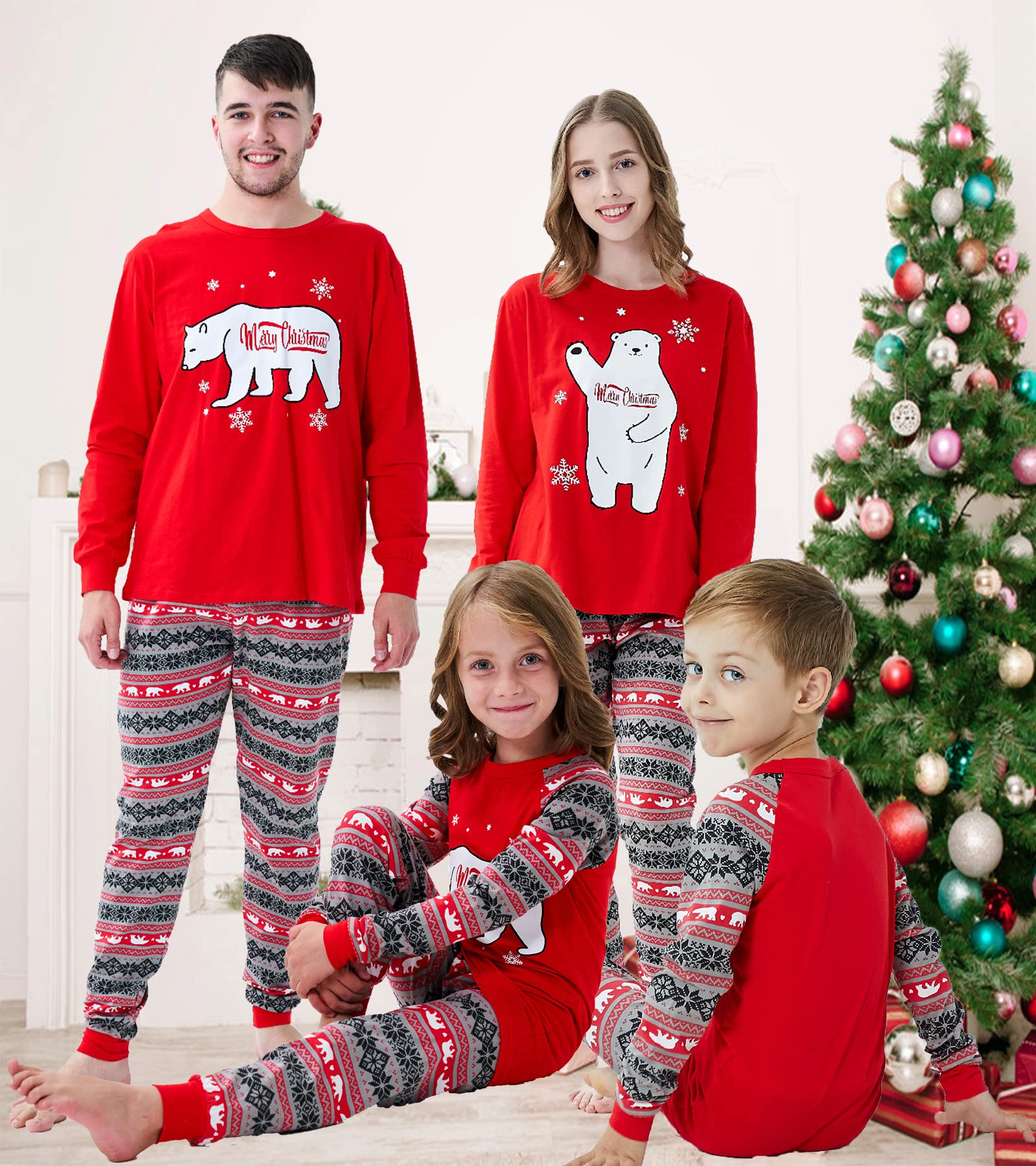 Demifill Family Matching Pajamas Christmas Bear Pajamas Holiday Sleepwear Sets Women Size S Red