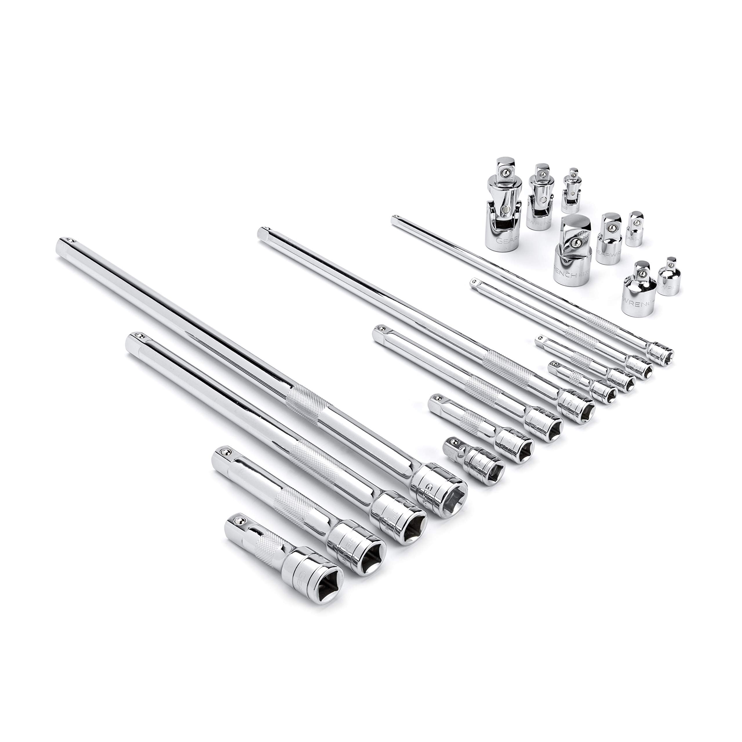 GEARWRENCH 20 Piece 1/4", 3/8", 1/2" Drive Extension, Universal Joint and Adapter Set - 81315A-07
