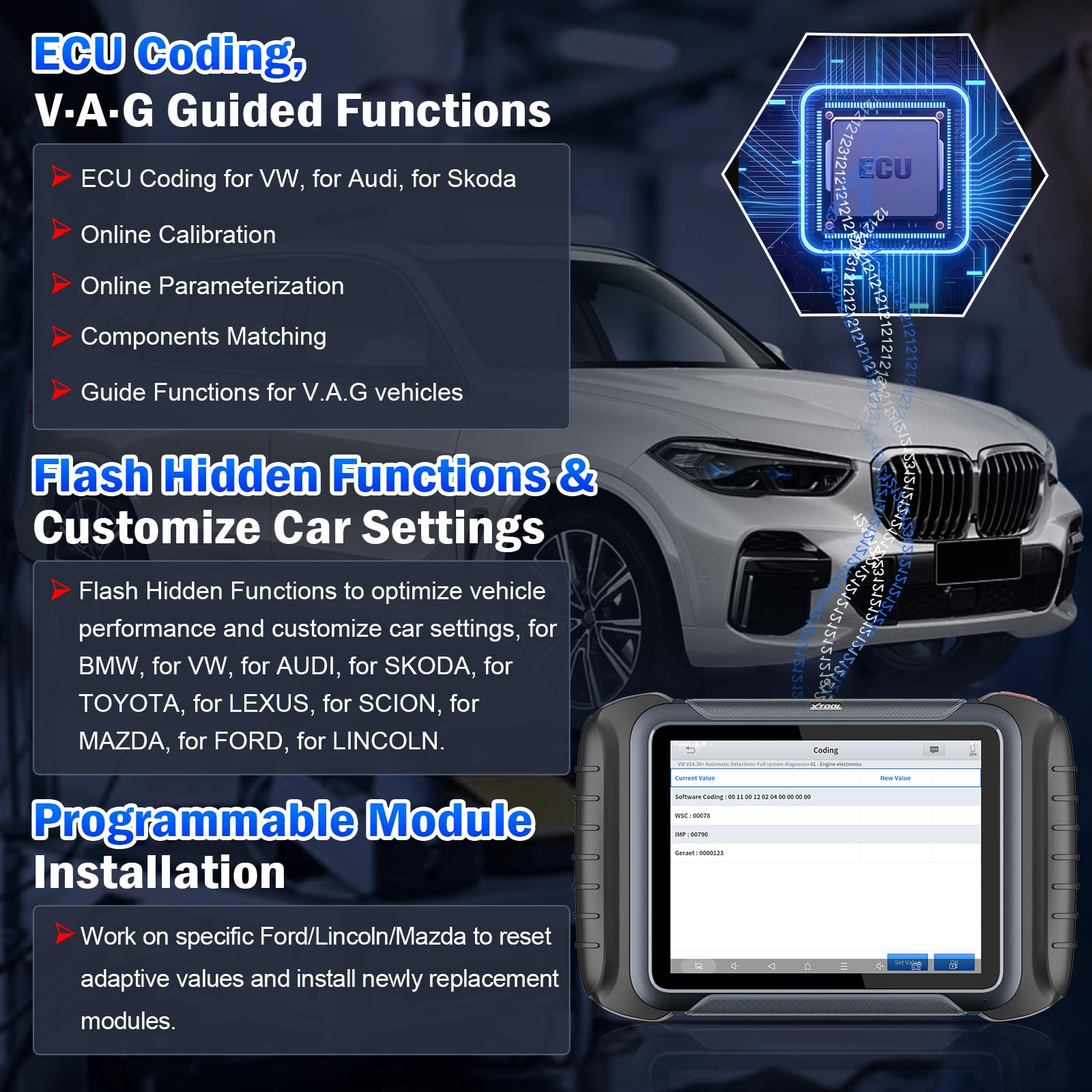 XTOOL D8S Bidirectional Scan Tool 2024 Upgraded Ver. of D8 Scanner, OBD2 Scanner Diagnostic Tool, Topology Mapping, ECU Coding, 38+ Resets, CAN FD & DoIP, All System Scanner for Car with 3-Year Update