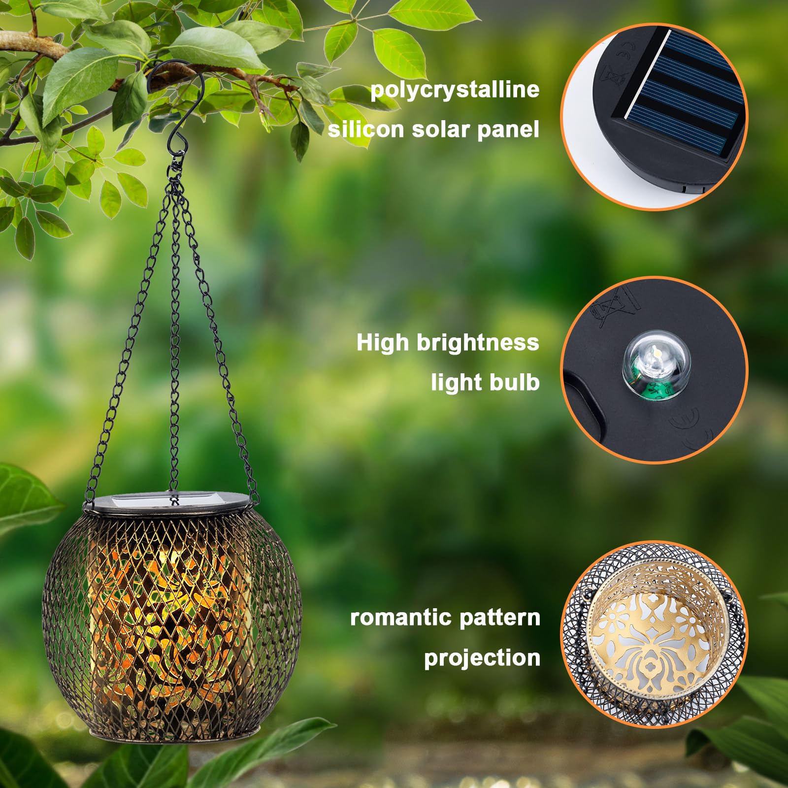 Mizmakp 2Pack Hanging Solar Lanterns Outdoor Waterproof, Upgraded Solar Lights Garden, IP65 Waterproof Metal Solar Lanterns with Pattern, Solar Garden Lights Outside for Patio Yard Porch Pathway Fence