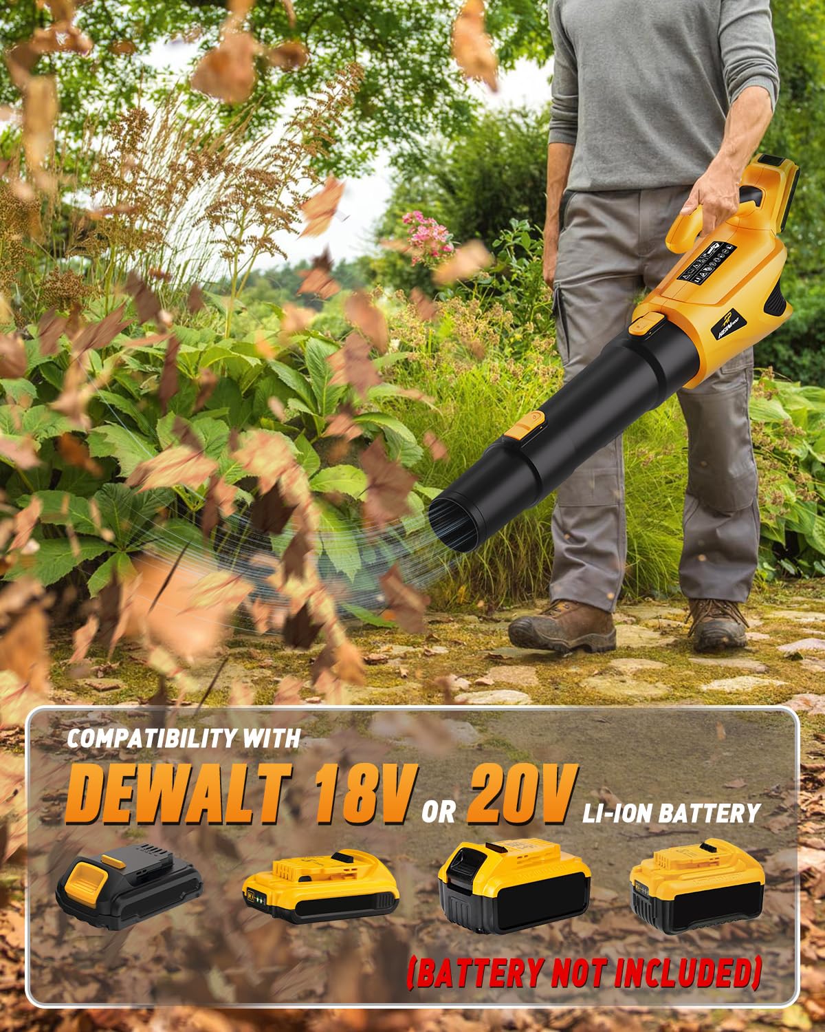 HEINPRO Cordless Leaf Blower Up to 500CFM Compatible with DEWALT 20V Max Battery (No Battery), Electric Leaf Blower Cordless with 5 Speed Modes, Battery Powered Leaf Blowers for Lawn Care, Yard