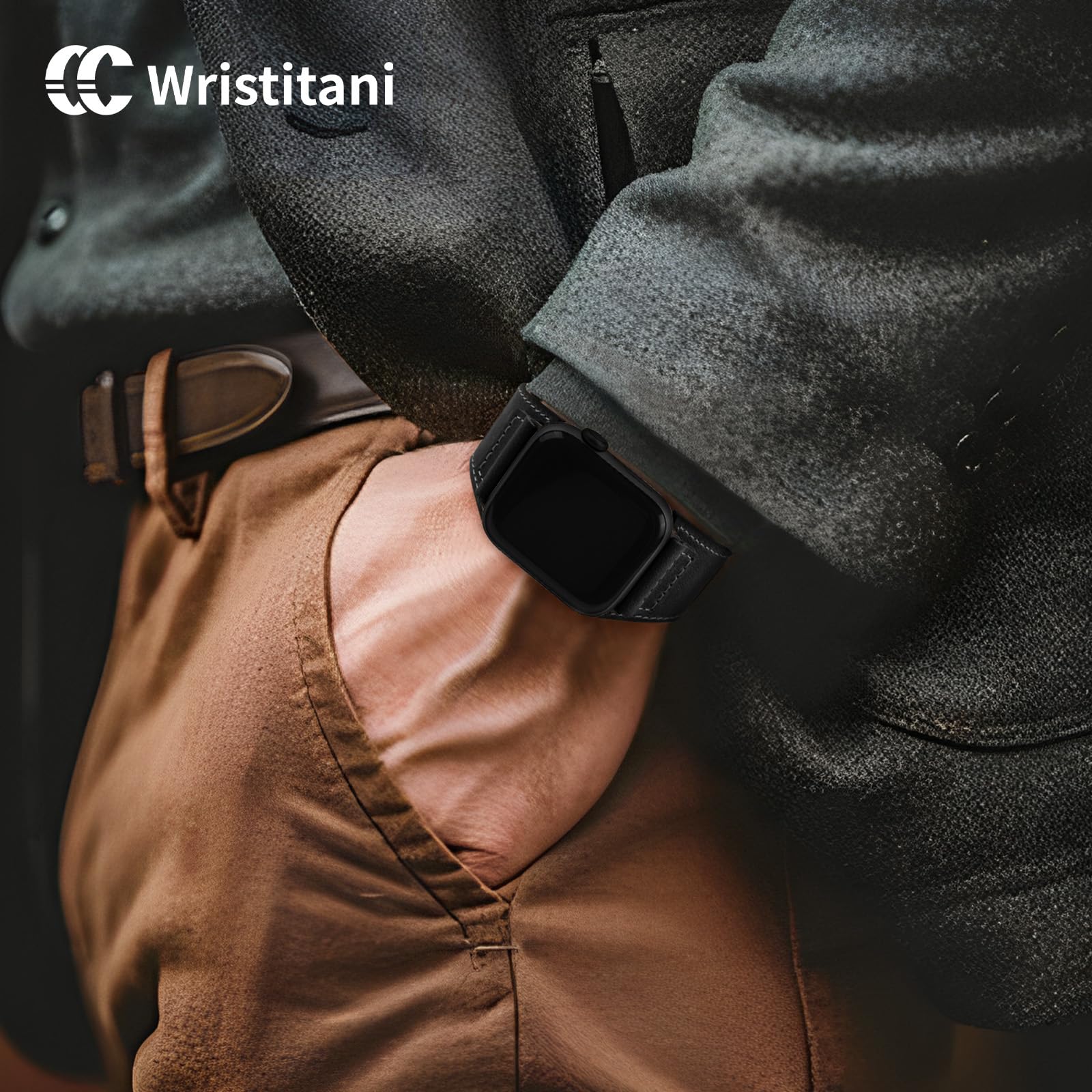 Wristitani Leather Bands Compatible With Apple Watch Band 49mm 45mm 44mm 42mm for Men, Top Grain Genuine Leather Replacement Strap for iWatch Ultra2 Ultra Series 9 8 7 SE2 SE 6 5 4 3