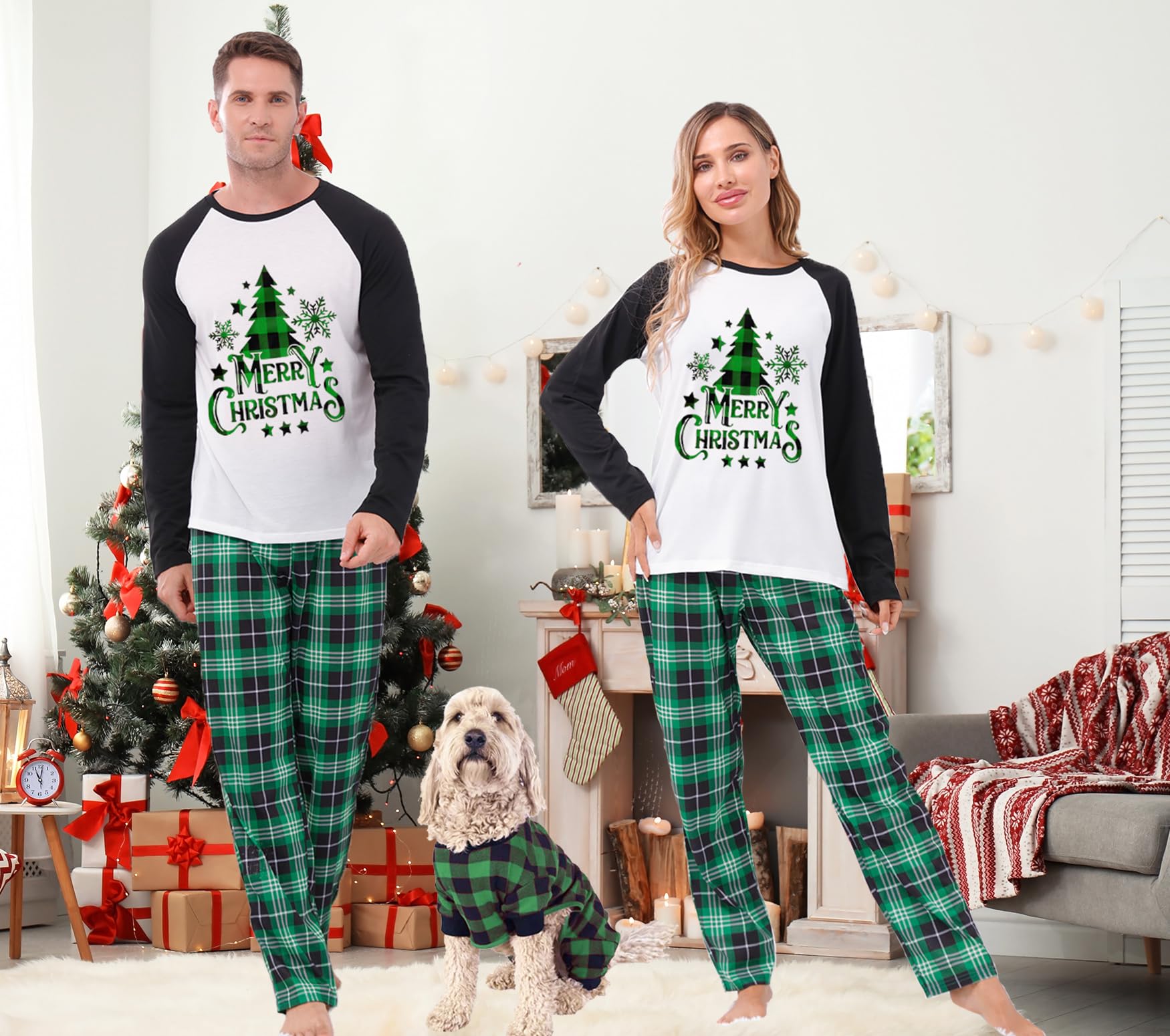 Finihen Matching Family Christmas Pajamas Men's Pajamas Tree Clothes Couple Pjs Sleepwear Size XL Color White