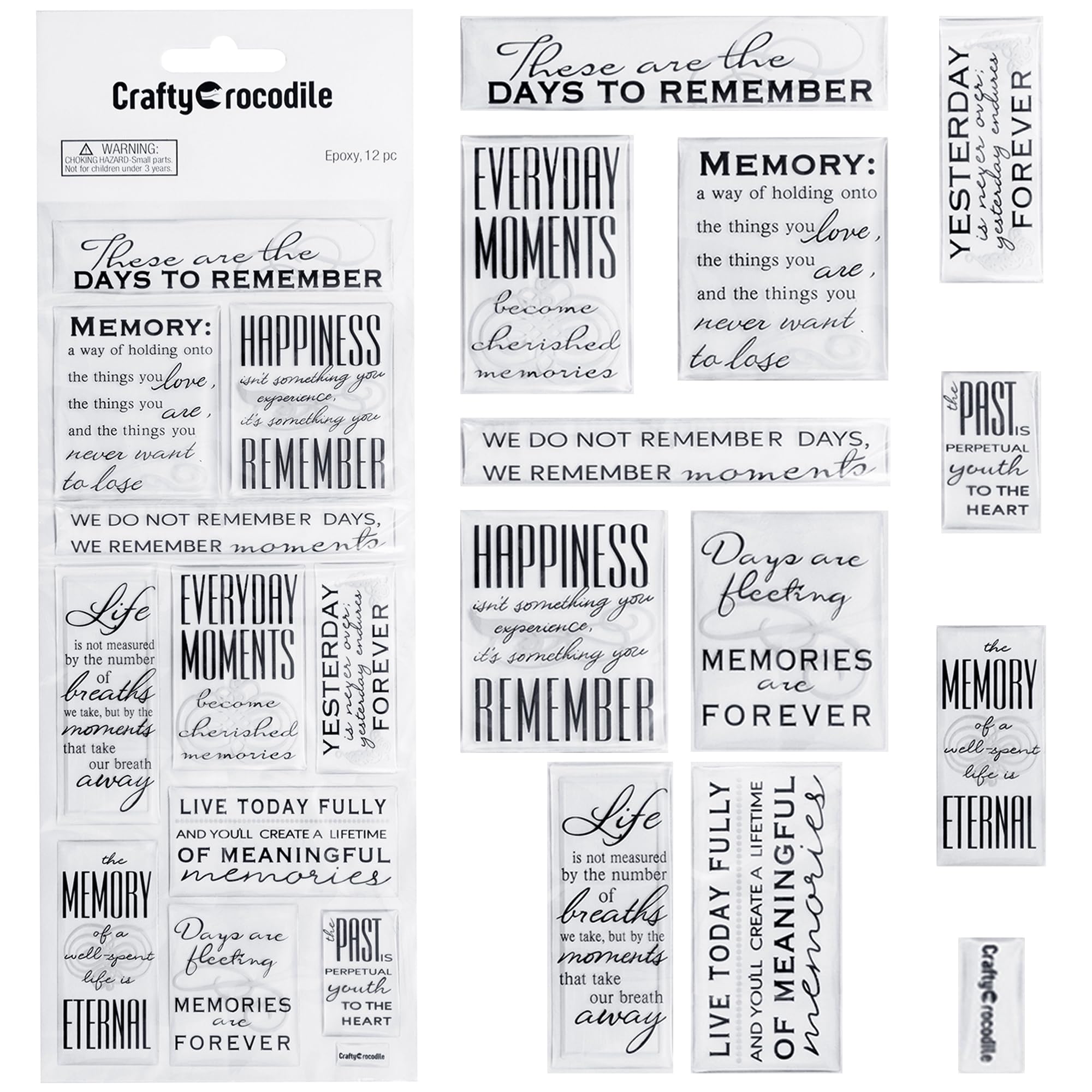 CraftyCrocodile Memories Love Quotes Epoxy Stickers - Clear & Black Memorial Family Themed in Loving Memory Stickers for Anniversary Wedding Scrapbook