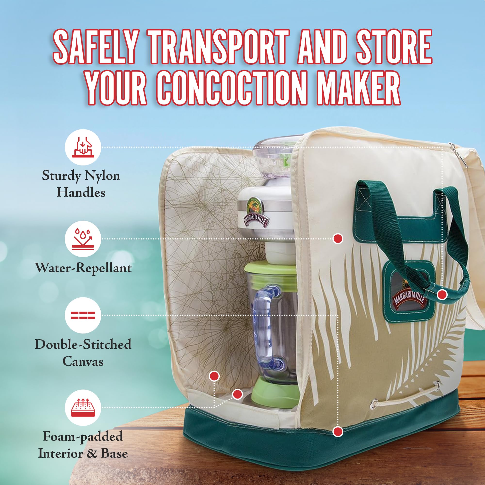 Margaritaville AD1200 Universally Durable Double Stitched Waterproof Canvas Travel Bag for Large Mixers and Concoction Makers