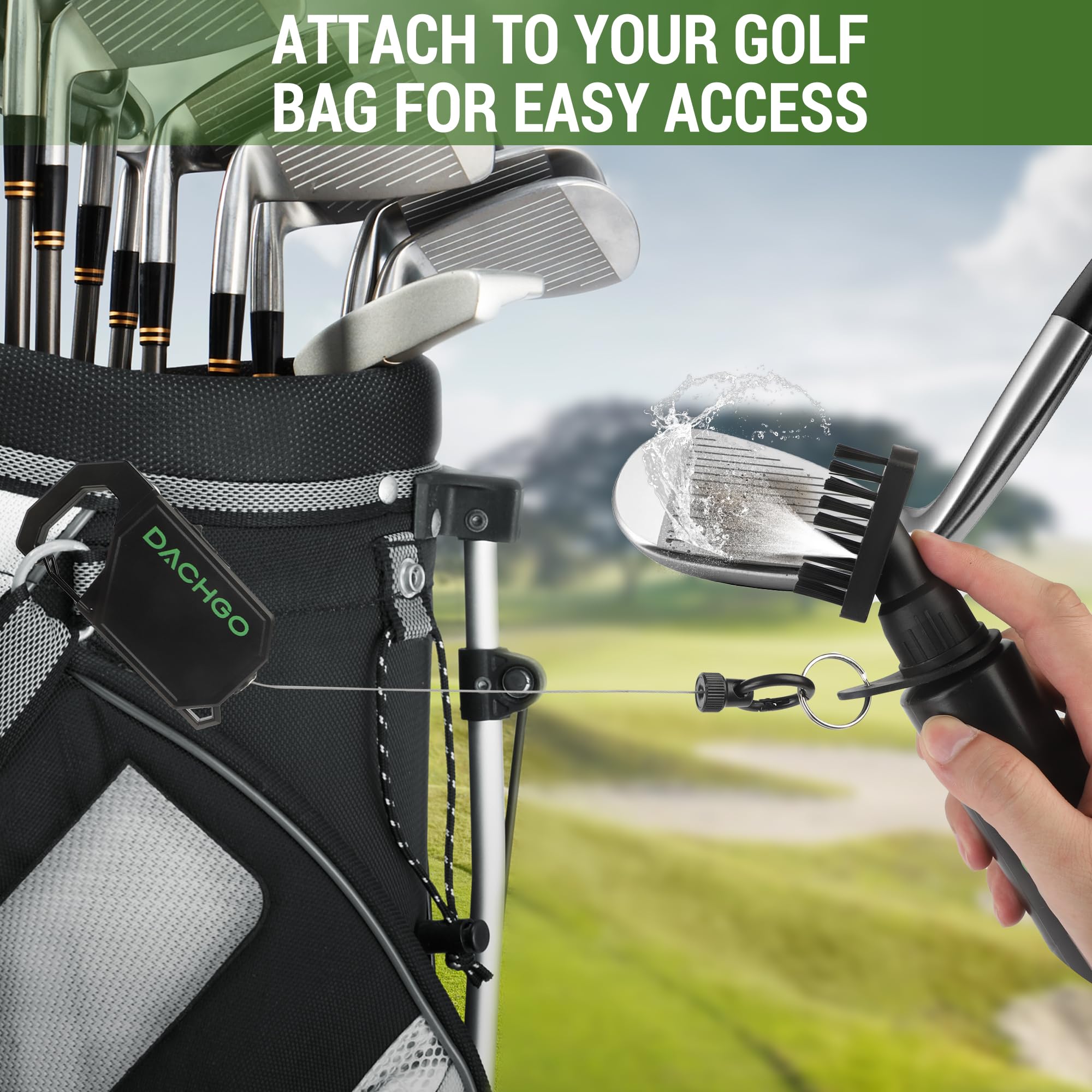 Dachgo Pro Golf Club Cleaner Brush - Golf Water Brush with Lockable Retractor Clip & 4 oz Water Capacity Squeeze Bottle, Golf Accessories Golf Gifts for Men Women (Brush)