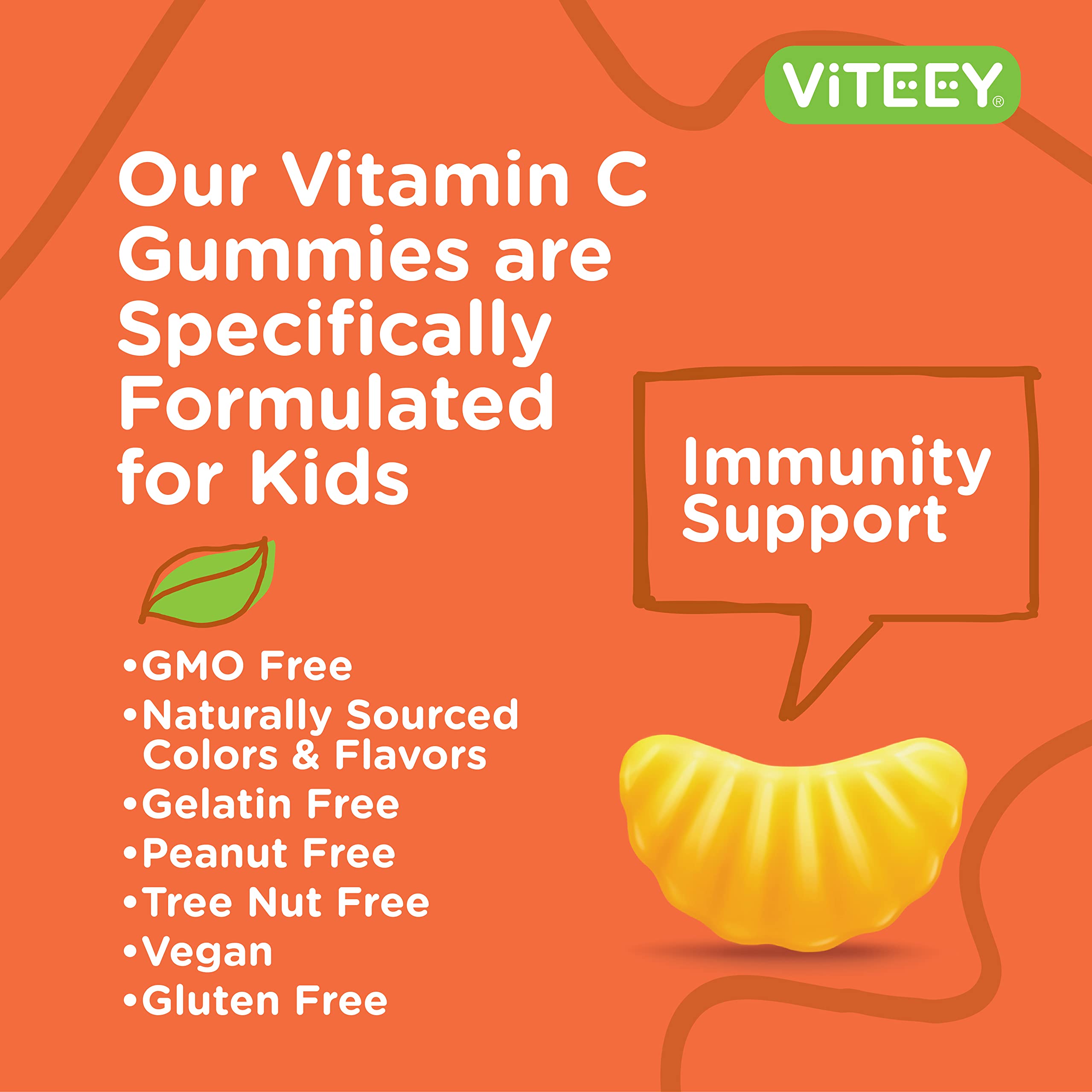 Kids Vitamin C Gummies 75mg, with Echinacea - Sugar Free - Immune Support for Kids, Toddlers, & Teens - Vegan, Gelatin Free, Gluten Free, GMO Free - Tasty Chewable Orange Flavored Kids Immunity Gummy