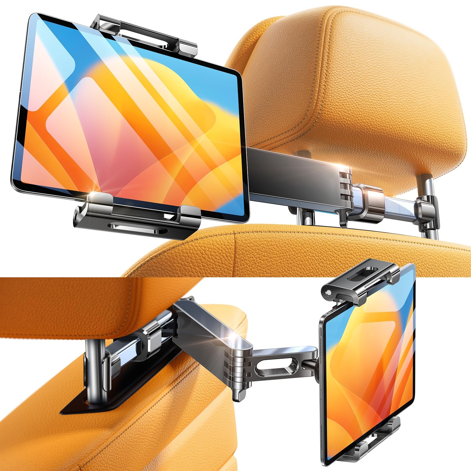 LISEN Extendable Tablet iPad Car Holder Back Seat for Kids, iPad Headrest Mount for Car, Road Trip Must Haves Essentials Tablet iPad Car Mount Accessories Compatible with 2024 iPad Pro Fire
