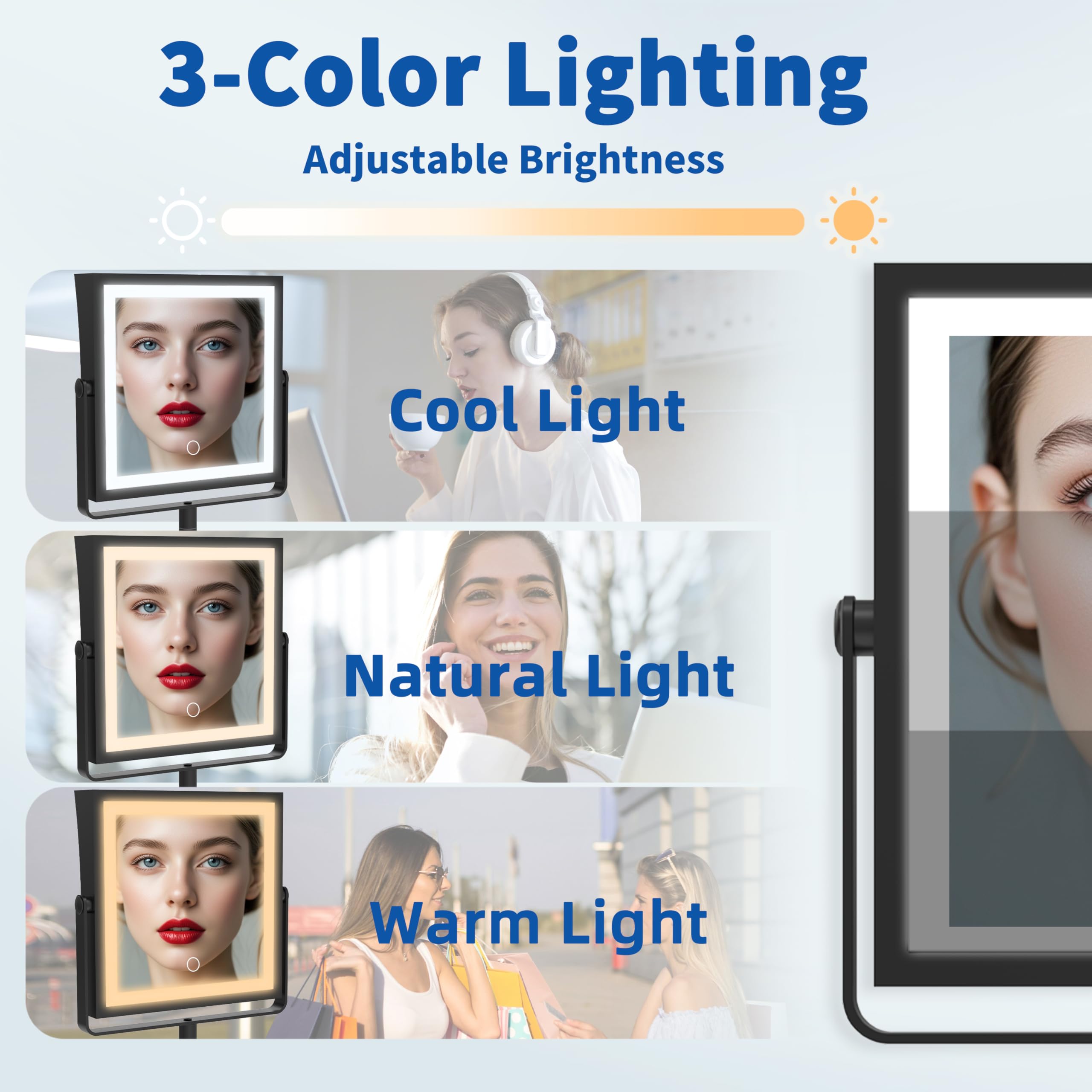 Ruacq Rechargeable Wall Mounted Makeup Mirror with Lights, Double Sided 1X/10X Magnifying Vanity Mirror with 3 Color Lighting, Touch Screen Dimmable, 360° Rotation Extension Foldable Arm(Matte Black)