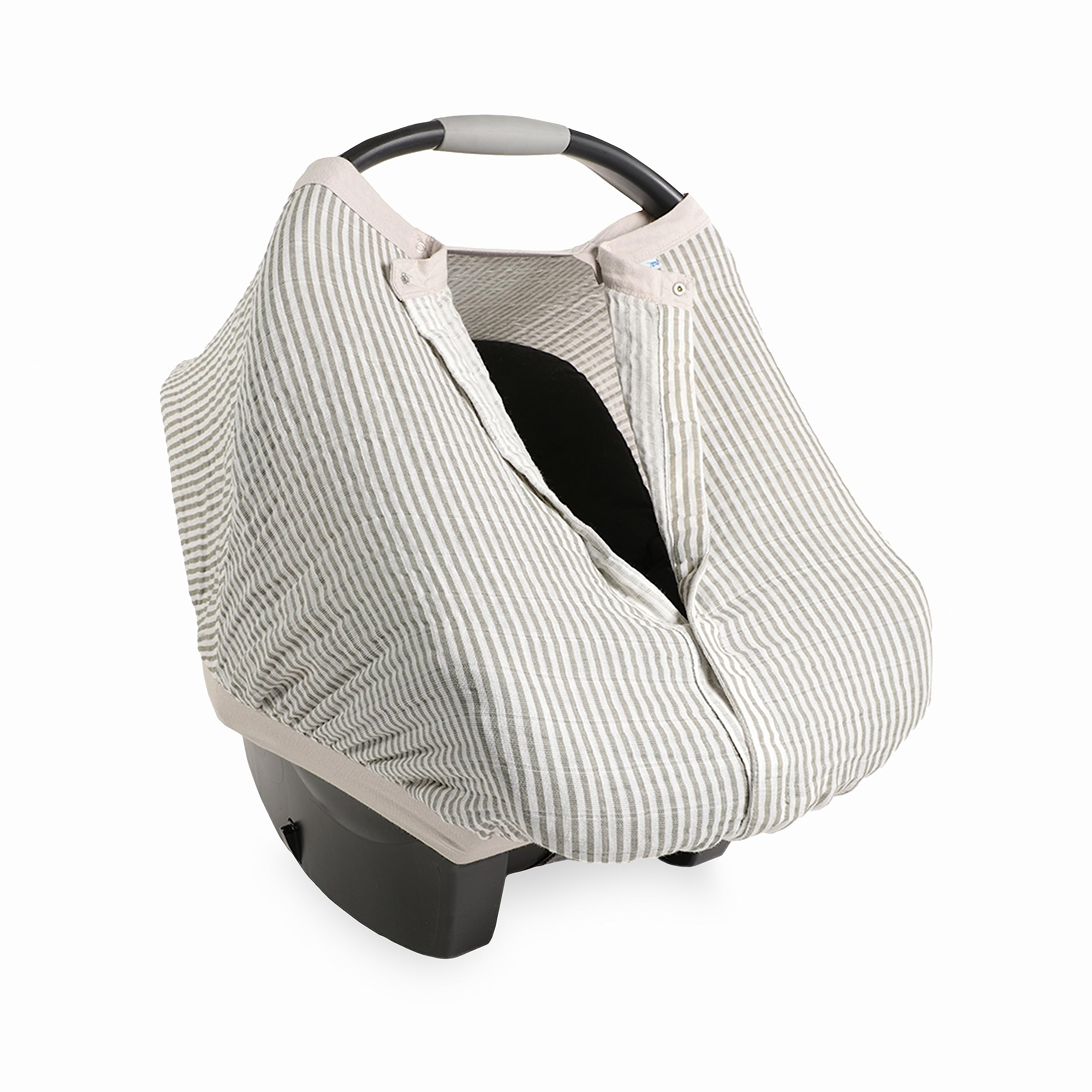 Little Unicorn 100% Cotton Muslin Car Seat Canopy | Super Soft Lightweight Cover with Window | Breathable | Magnetic Closure | Baby and Infant | Machine Washable | Shower Gift (Grey Stripe)