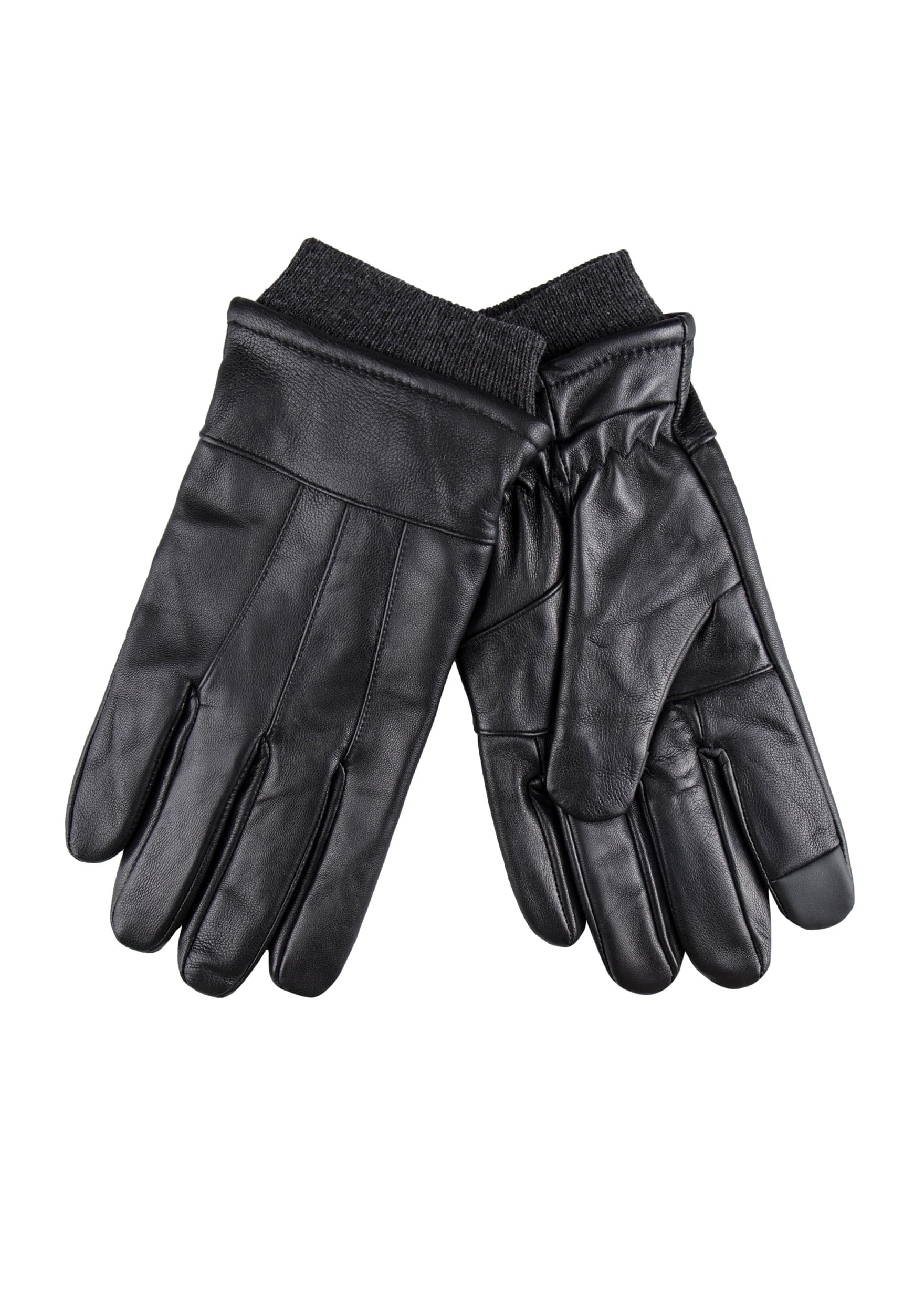 Dockers Men's Leather Gloves with Smartphone Touchscreen Compatibility, Black Cuffed, Medium