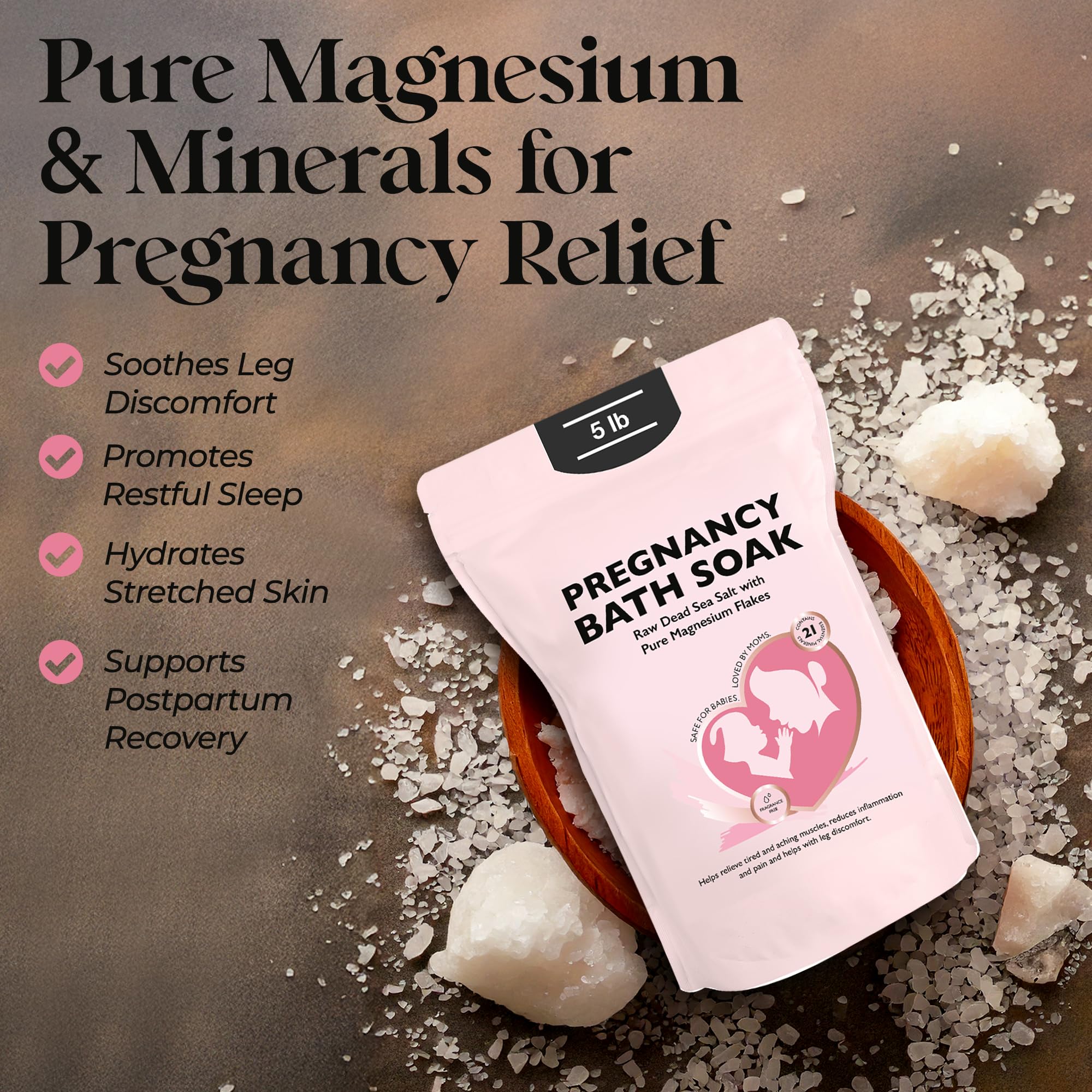 Aromasong Unscented Dead Sea Pregnancy Bath Soak 5 lb + Magnesium Flakes 14 oz Bundle – Gentle Skin Care, Muscle Relaxation & Mineral Support for Expecting Mothers and Sensitive Skin