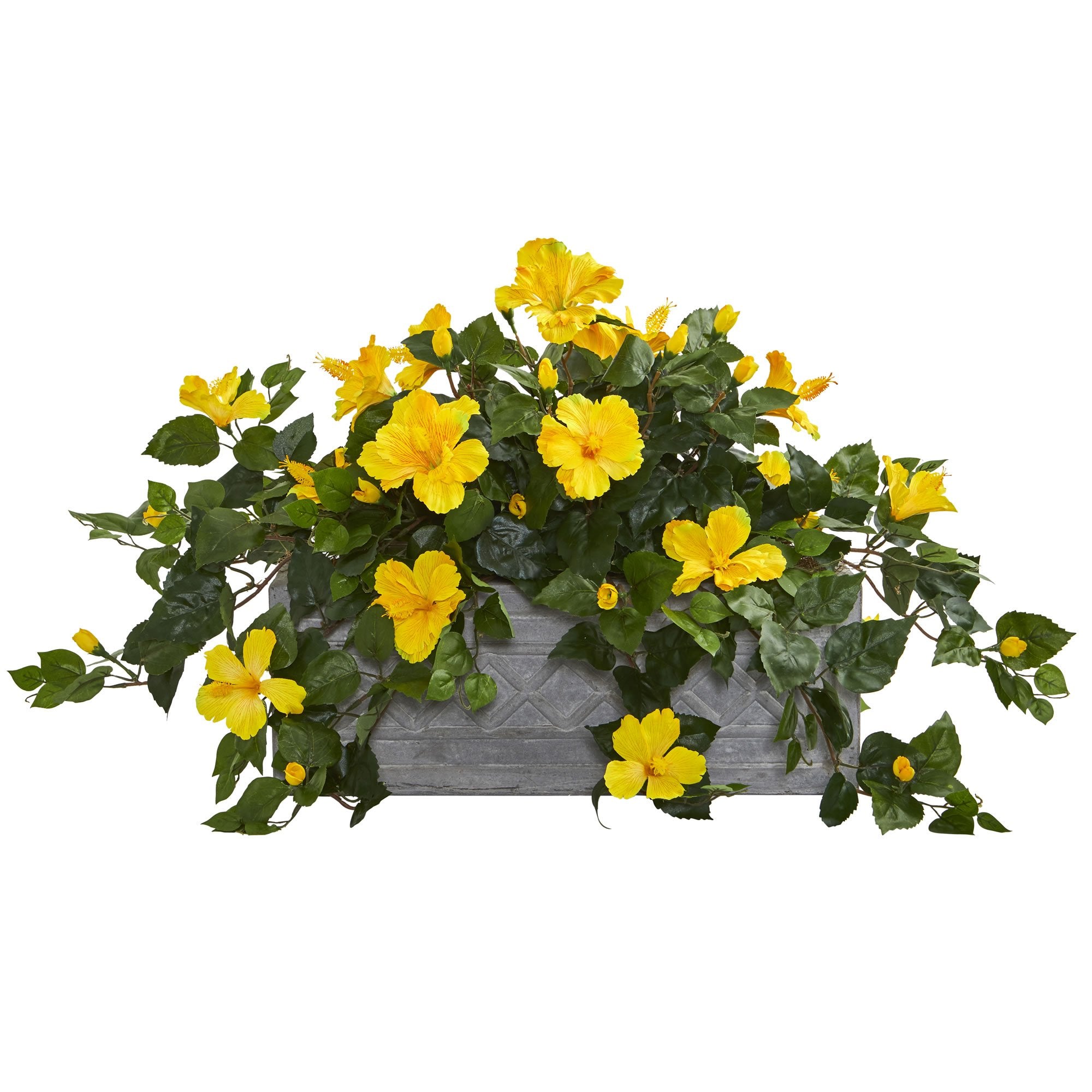 Nearly Natural Hibiscus Stone Planter Artificial Plant, Yellow