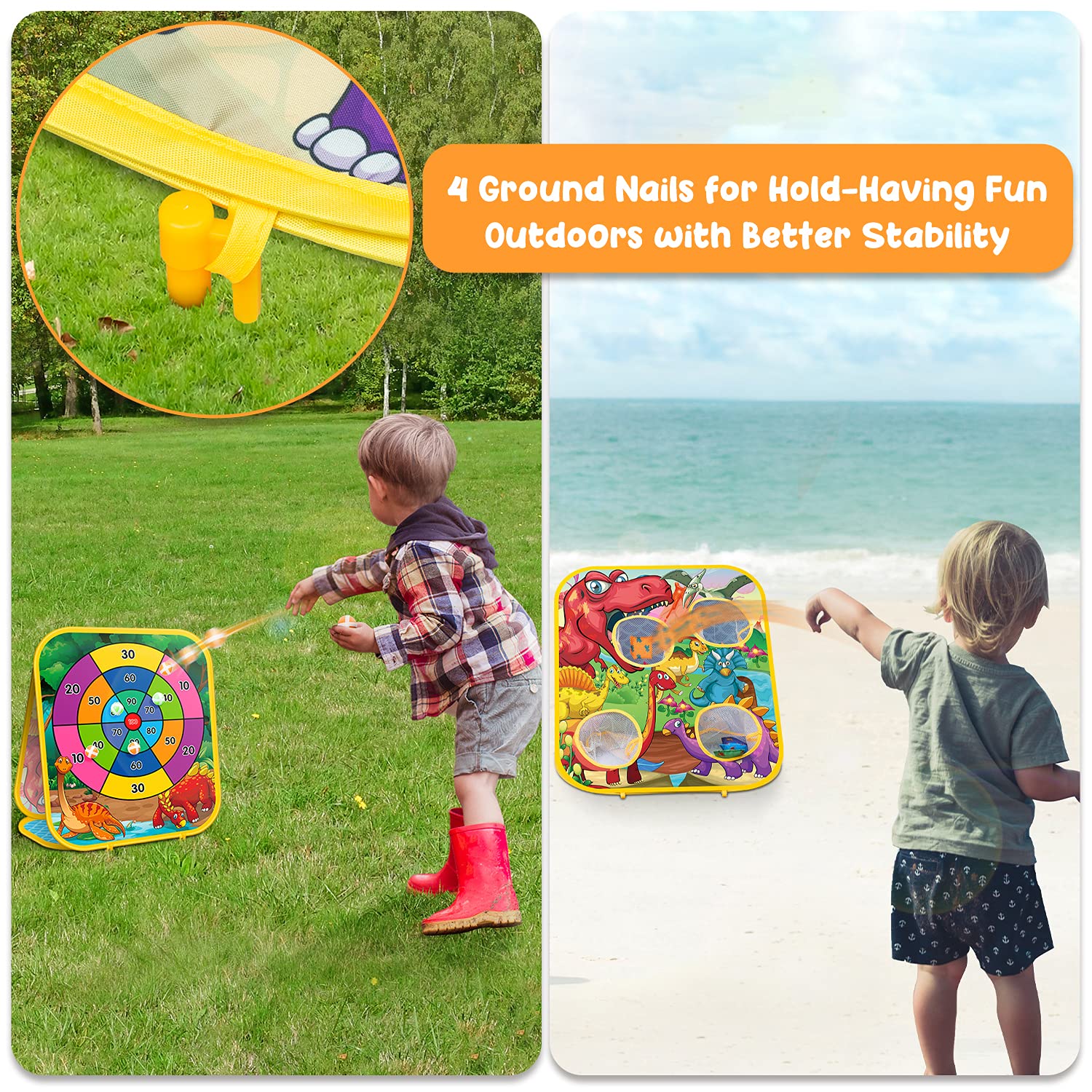 HelloJoy Bean Bag Toss Game Kids Outdoor Toys,Double-Sided Foldable Cornhole Board Backyard Beach Yard Outdoor Toys for Toddler, Outside Lawn Party Activities Toy Gifts for Boys Girls Age 3 4 5 6 7 8