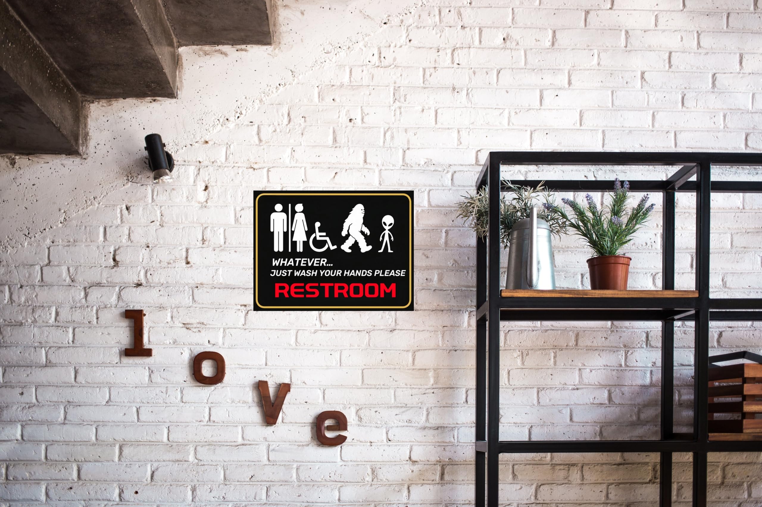 Carastora All-Gender Bathroom Wall Sign – Funny Wash Hands Reminder, Alien & Creature Theme Metal Sign for Home, Office or Public Restroom, 8x12 Inch