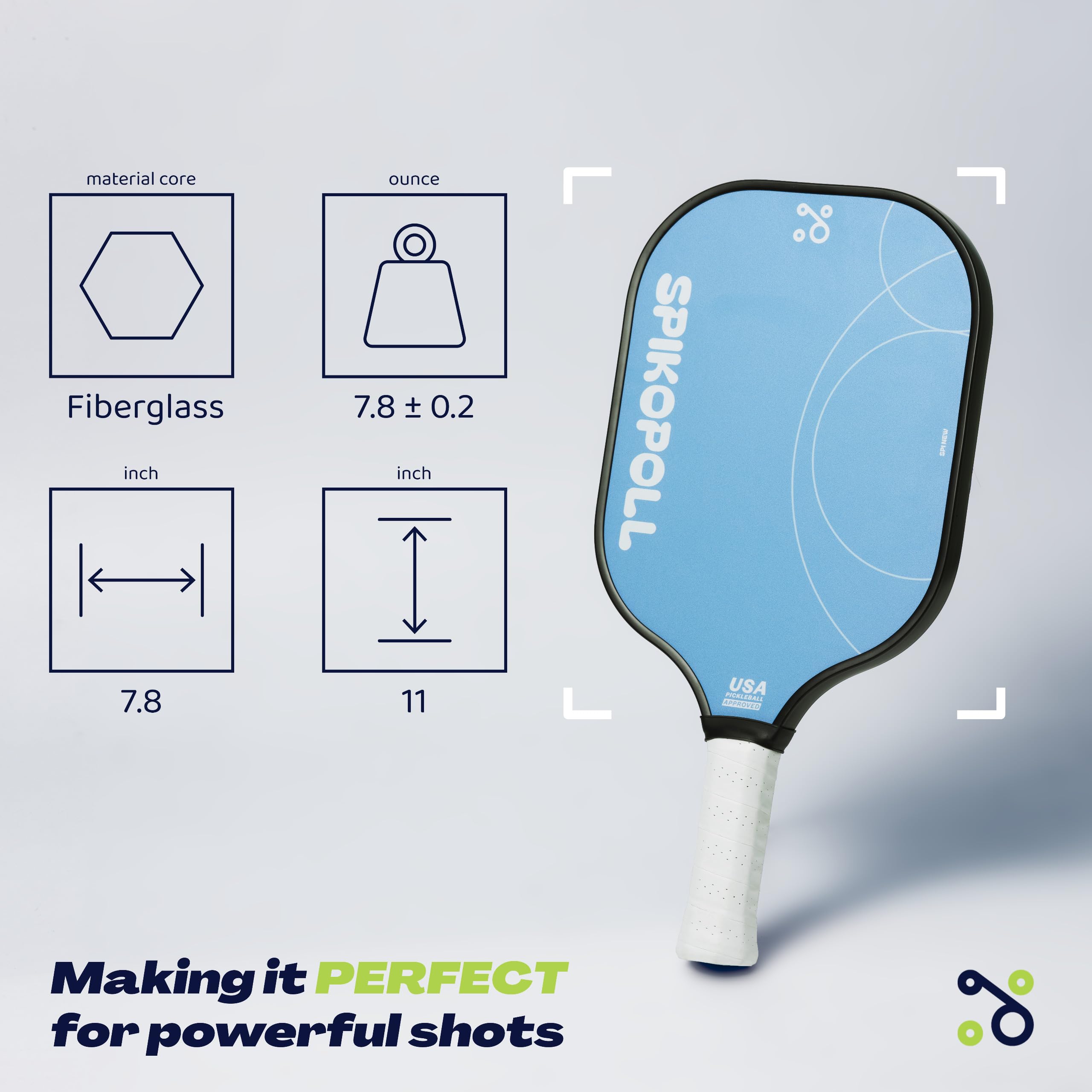 SPI NEW by SPIKOPOLL Pickleball Paddles Set of 2, USAPA Approved, Lightweight, Durable Fiberglass Pickleball Rackets with Polypropylene Honeycomb Core (Deep Blue & Light Blue) (Deep Blue & Light Blue)