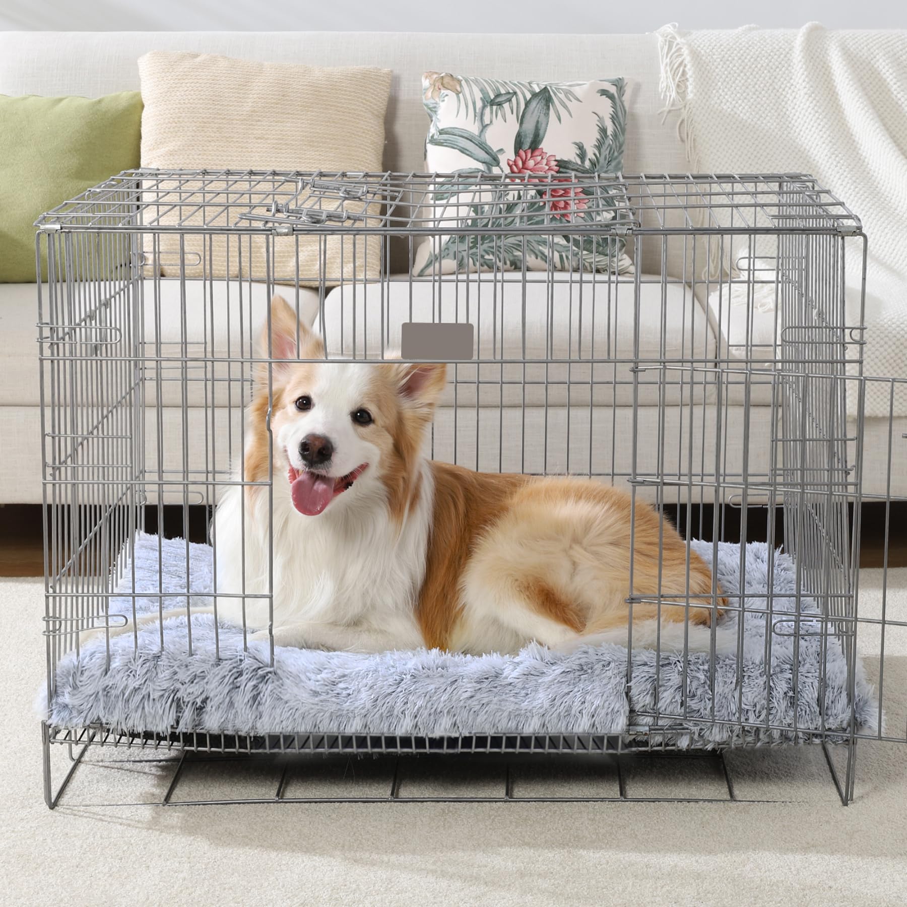 Vonabem Large Dog Bed Crate Pad 36 inch, Washable Pet Crate Beds Large Medium Small Sized Dogs, Deluxe Plush Anti-Slip Dog Mats for Sleeping, Soft Kennel Pad 35 * 23 inch Grey