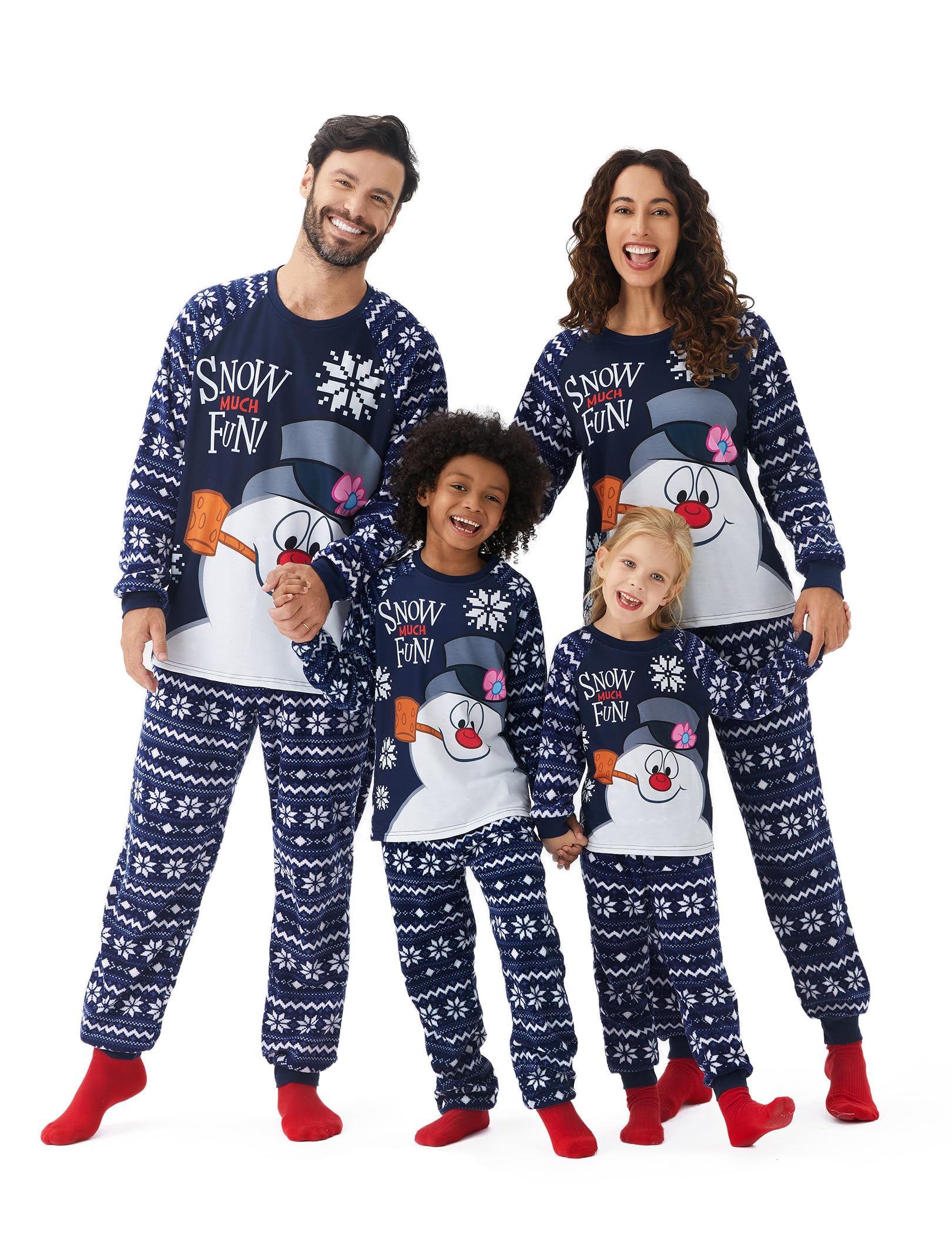 WARNER BROS Frosty the Snowman Family Christmas Pajamas for Adults: Long Sleeve Navy Blue Matching Outfits Set Suitable for Holidays- Pjs for Couples Men L