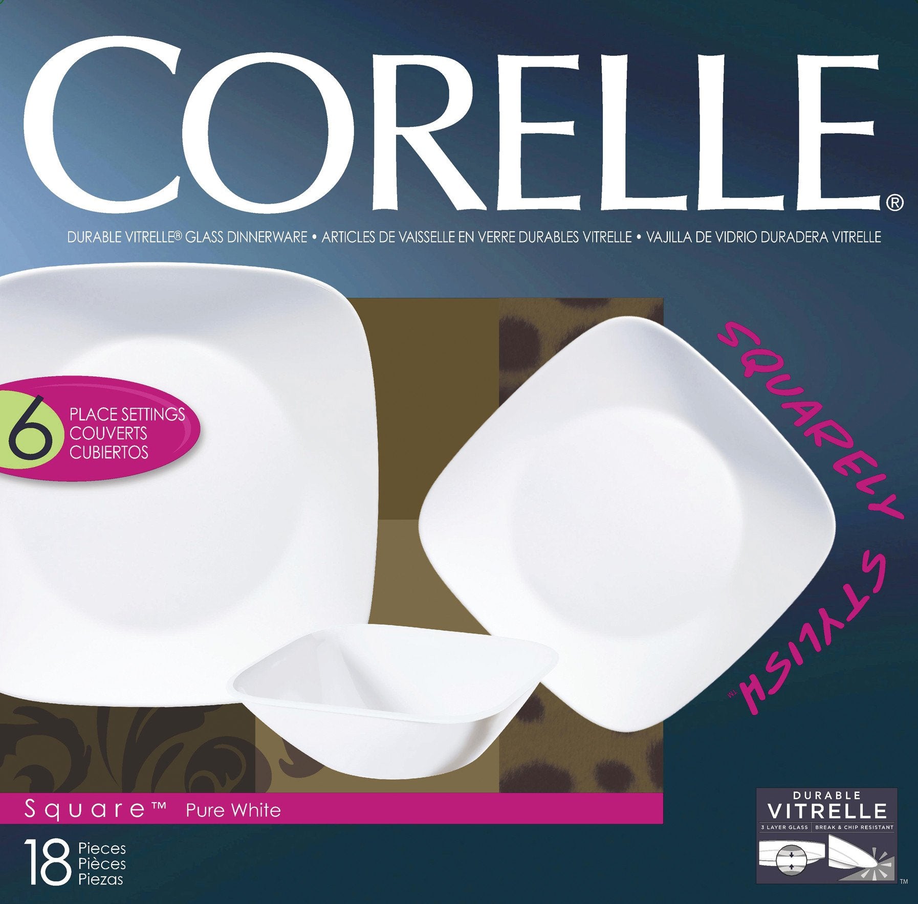 Corelle Square Pure White 18-Piece Dinnerware Set, Service for 6
