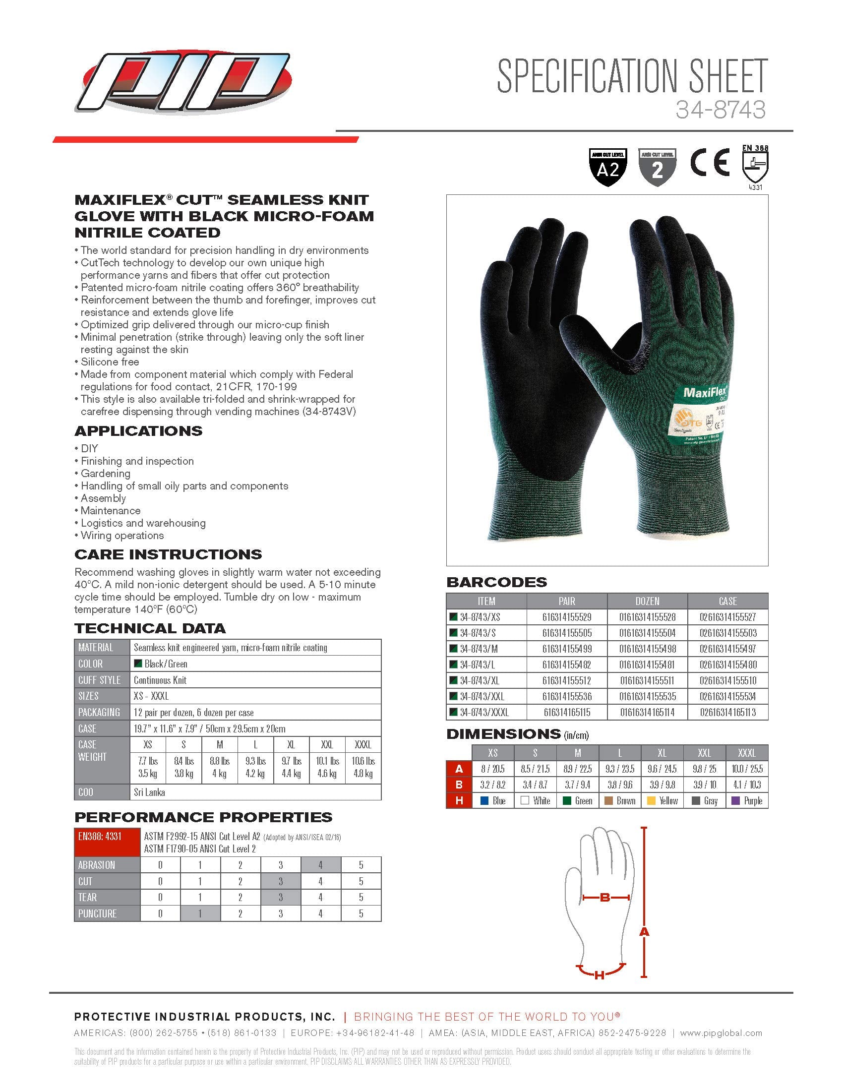 ATG 34-8743/L MaxiFlex Cut - Black Micro-Foam Nitrile Coated Palm And Fingers - Large - 12 Pair Per Box