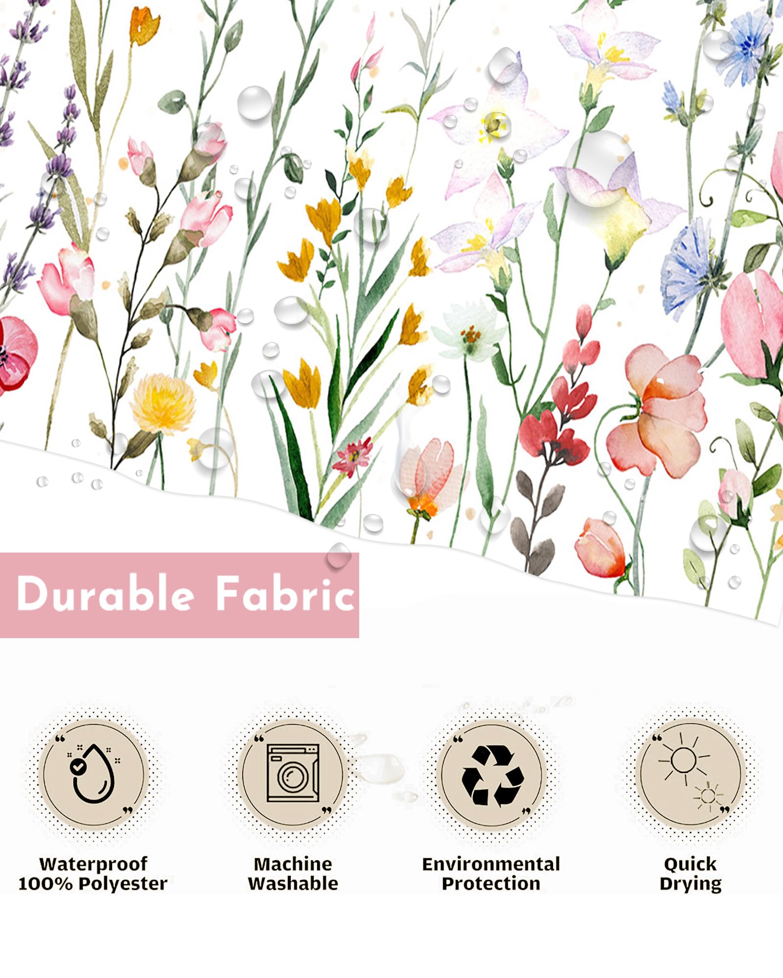 Lindameler Floral Butterfly Shower Curtain Set Colorful Flower Shower Curtain for Bathroom Waterproof Spring Fabric Shower Curtain with 12 Hooks 72x72 Inches