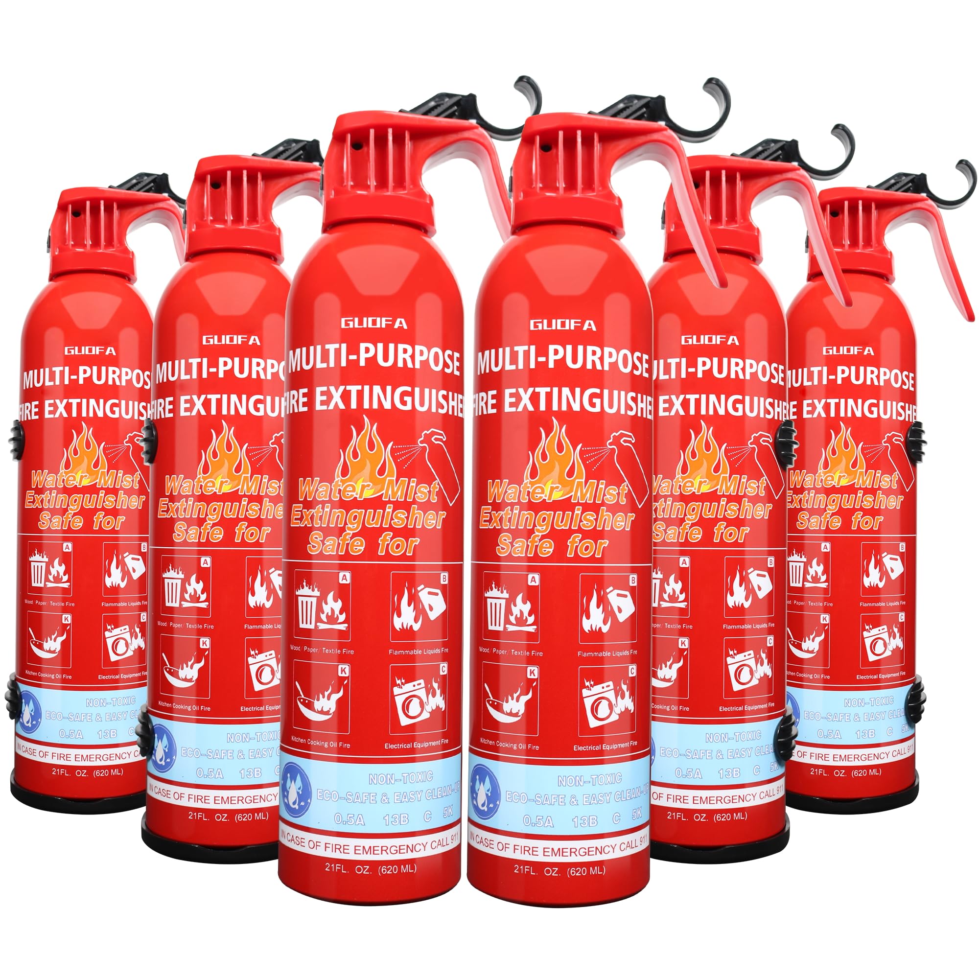 Fire Extinguisher for Home, 6 Pack Vehicle Fire Extinguishers with Mount, Portable Fire Extinguisher Effective on A, B, C, K Fires, Water-Based Extinguisher for Car Boat Office Truck Kitchen Garage